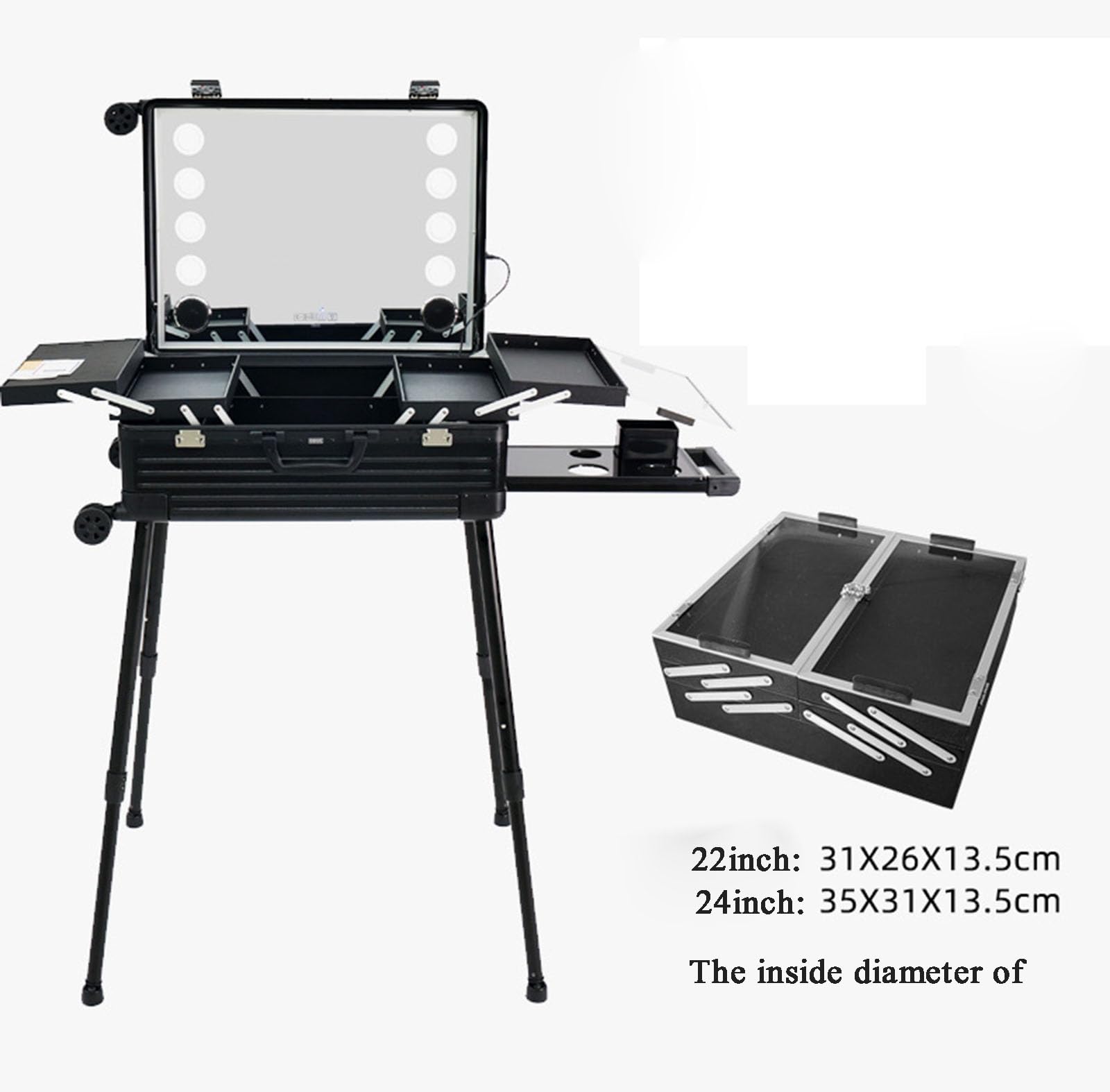 Profesjonalna kosmetyczka z 8 diodami LED, stojak teleskopowy, uniwersalna kosmetyczka na kółkach, wózek podróżny z zamkiem szyfrowym TSA (SILVER 22INCH)