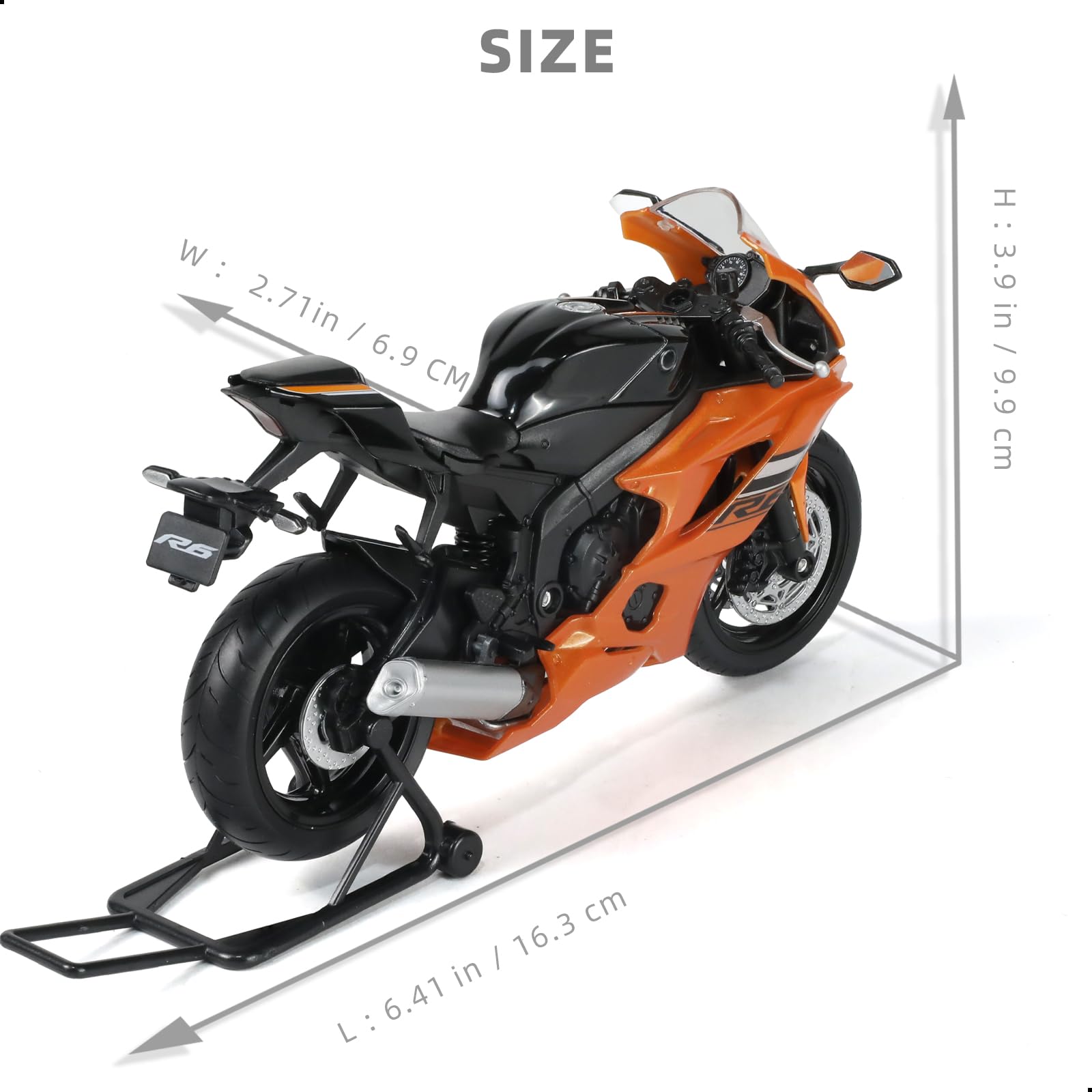 Risopen 1/12 Motorcycle Model Toy Compatible with Yamaha YZF-R6 1000R Die-Cast Alloy Motorcycle Model No Assembly Required Mini Racing Moto Collection Gift for Adults (Orange) - Image 2