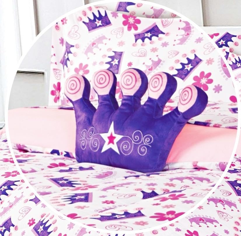 6 Piece Twin Size Toodler Kids Comforter Bed in a Bag Complete Bedding Set Girls Boys Sheets Set Pillow Sham and Decorative Pillowsham (Purple Princess Crown)