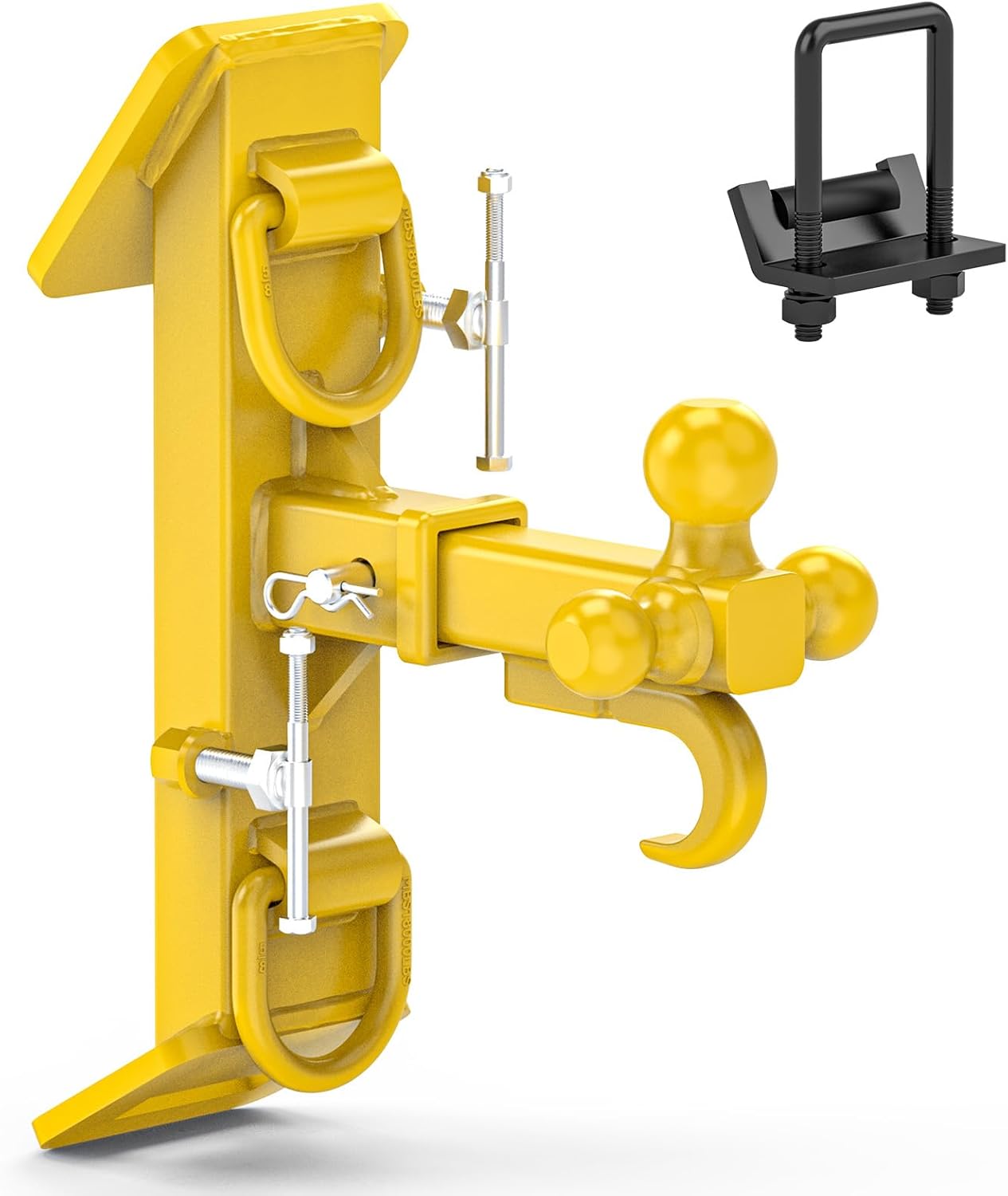 Upgraded Skid Hitch Attachment for Skidsteer 2" Receiver Hitch with 1/2" Towing D Rings,Heavy Duty Skid Steer Hitch Attachment Compatible with Tractors,Max 20,000 lbs Towing Capacity(Yellow)