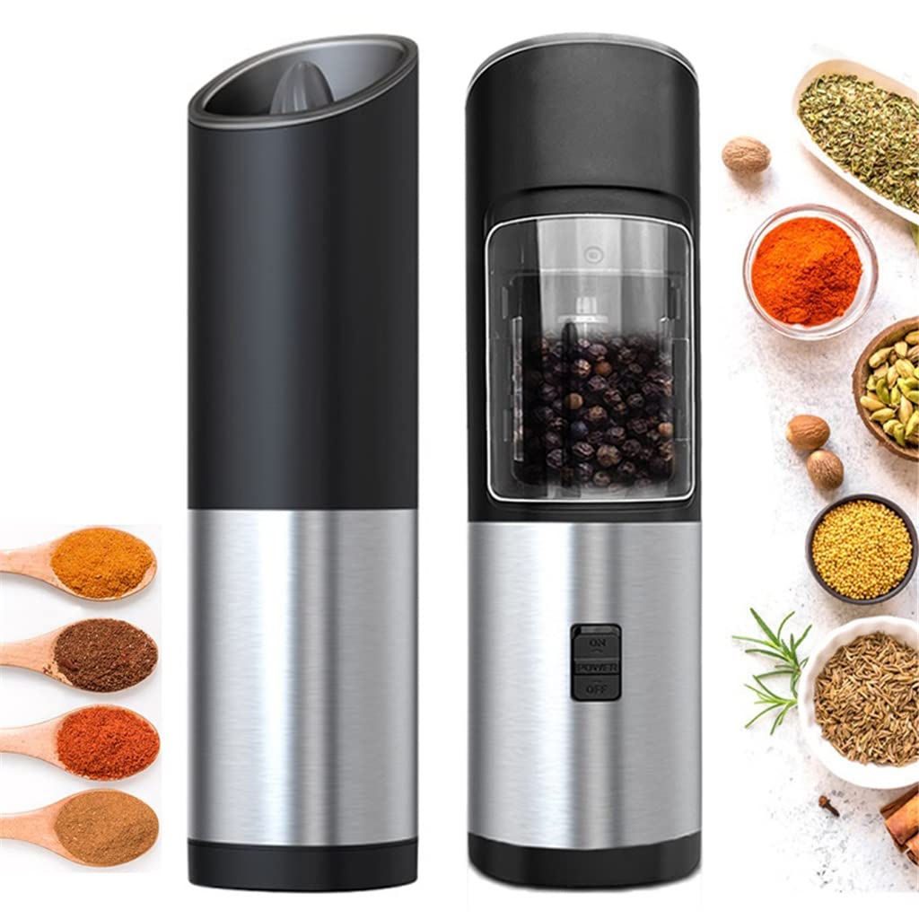 Macinapepe Macina sale e pepe elettrico con luce a LED Macina spezie automatico Utensile da cucina ruvidezza regolabile (Svart 2 pezzi)
