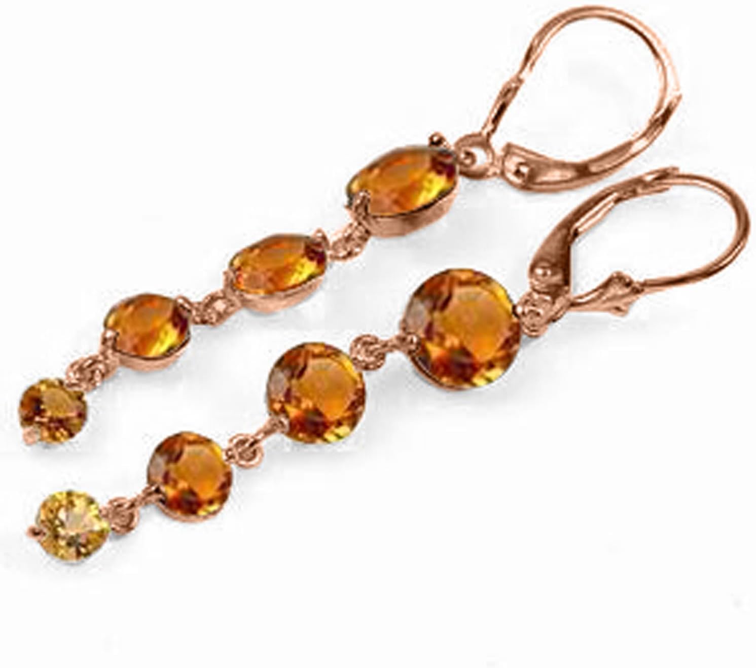 14k Solid Rose Gold Chandelier Earrings with Natural Citrines - Image 3
