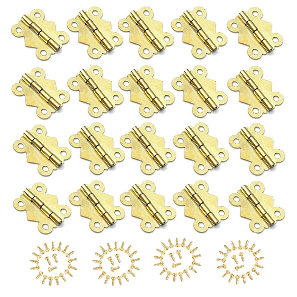 Jewelry Box Hardware 20 Pieces 20x25mm Hinges Antique Small Butterfly Hinges for Crafts and Cabinets (Golden)