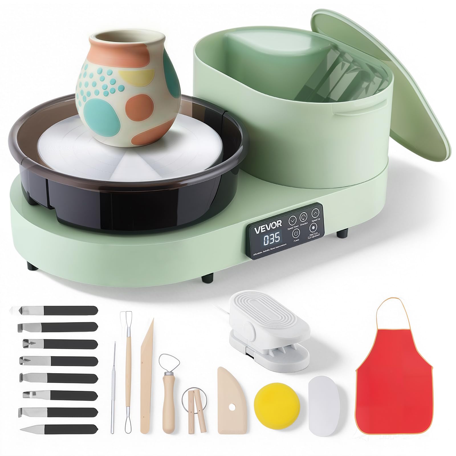 VEVOR Pottery Wheel for Adults, 11" Aluminum Turntable, 450W Electric Table Top Pottery Wheel with Foot Pedal, 30-300 RPM Adjustable Speed, Aluminum Body, for Beginners, DIY Clay Art Craft, Green