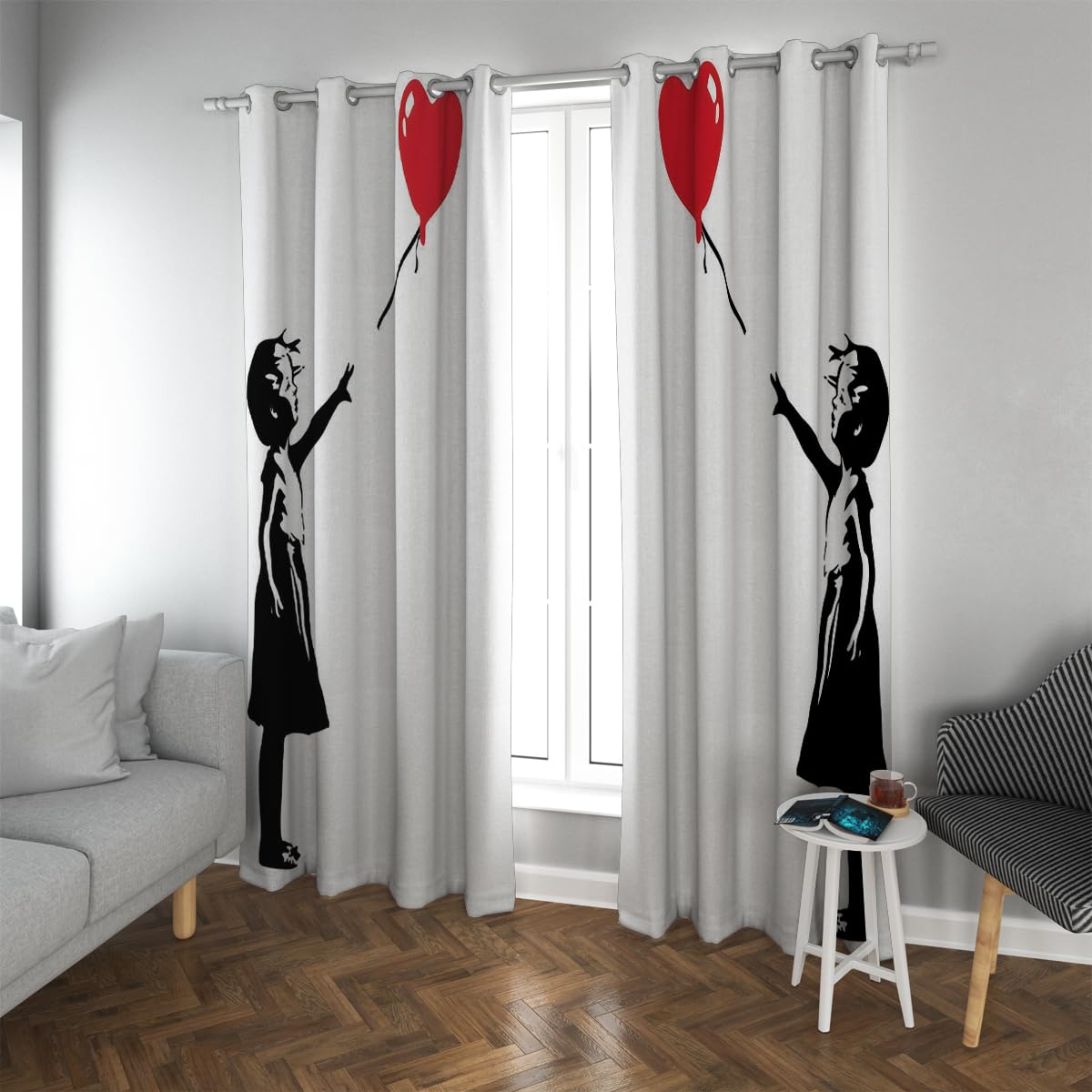 Rideaux occultants rouges motif ballon cœur pour salon et chambre