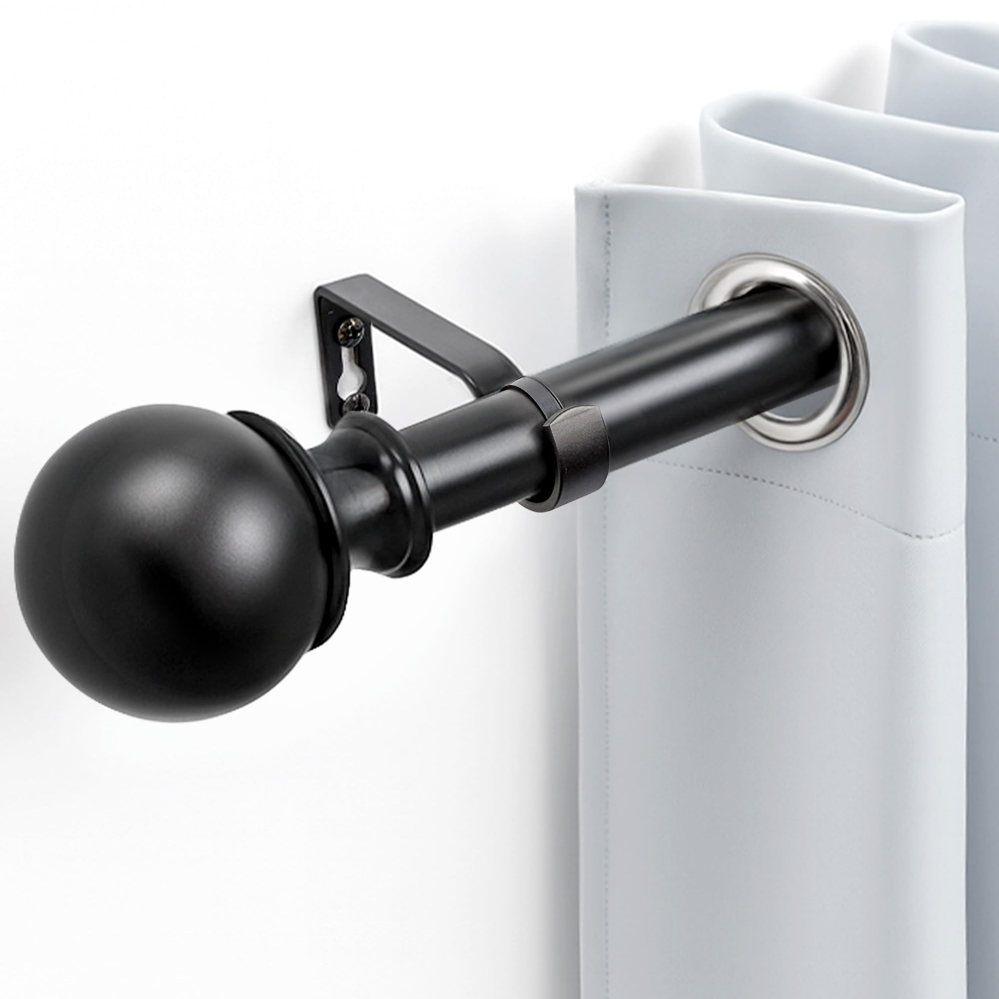 Deconovo Black Curtain Poles for Eyelet Curtains 25 mm 168-305cm with Brackets and Finials, Extendable Homeware Long Curtain Rail, Sturdy Splicing Plain Ball Rod for windows, Onyx Black