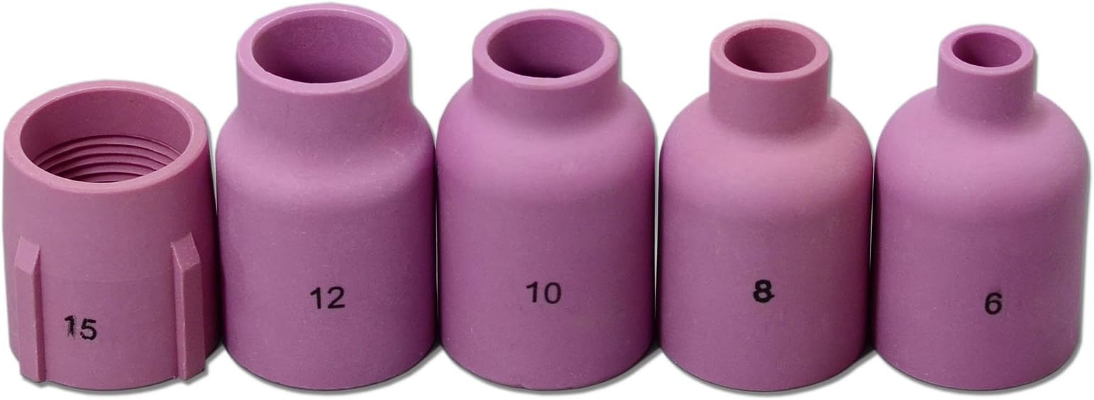 RIVERWELD TIG Gas Lens Alumina Nozzle Ceramic Cups Jumbo Large Diameter 53N87 12# 3/4" 53N88 5/8" #10 53N89 15/16" #15 57N74 1/2" #8 57N75 3/8" #6 for SR WP 9 17 18 20 25 26 TIG Welding Torch 5pcs