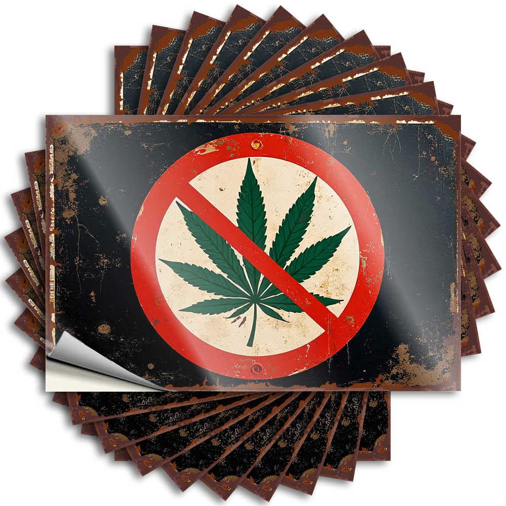 Retro Kitchen Decor Tattoo Durable Tumbler | Prohibited Sign with Marijuana Leaf Symbol Fall Self Adhesive Sticker for Comfort DIY(12X18CM)