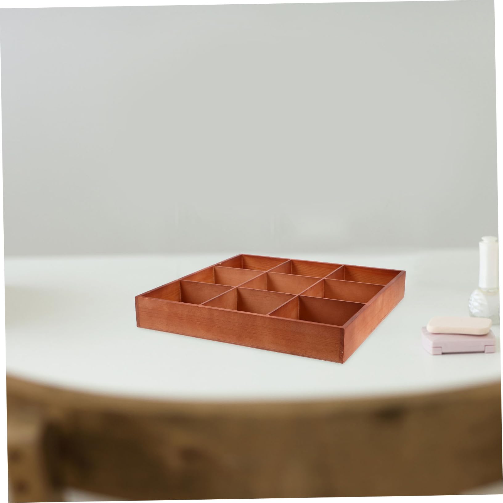 Organizer Drewniany z Wieloma Przegródkami Pojemnik Do Przechowywania Kosmetyków i Akcesoriów Minimalistyczny Design Idealny Biurko i Stół Przegródek Do Uporządkowania