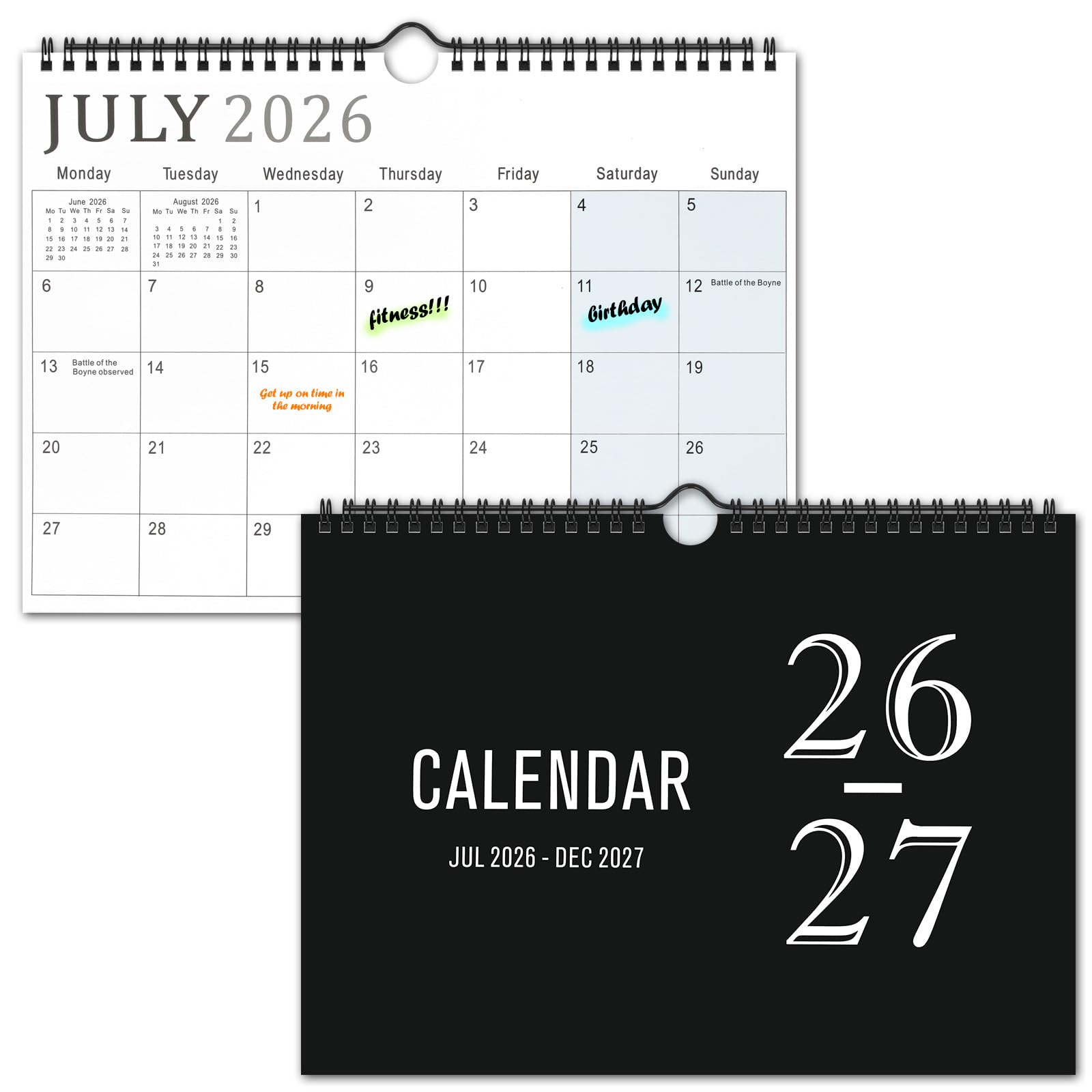 Wall Calendar 2026-2027 UK Family Calendar from July 2026-December 2027 Calendars 18 Months Monthly Planner with UK Bank Holidays for Office,School,30x21CM,Shaded Weekends,Spiral Bound