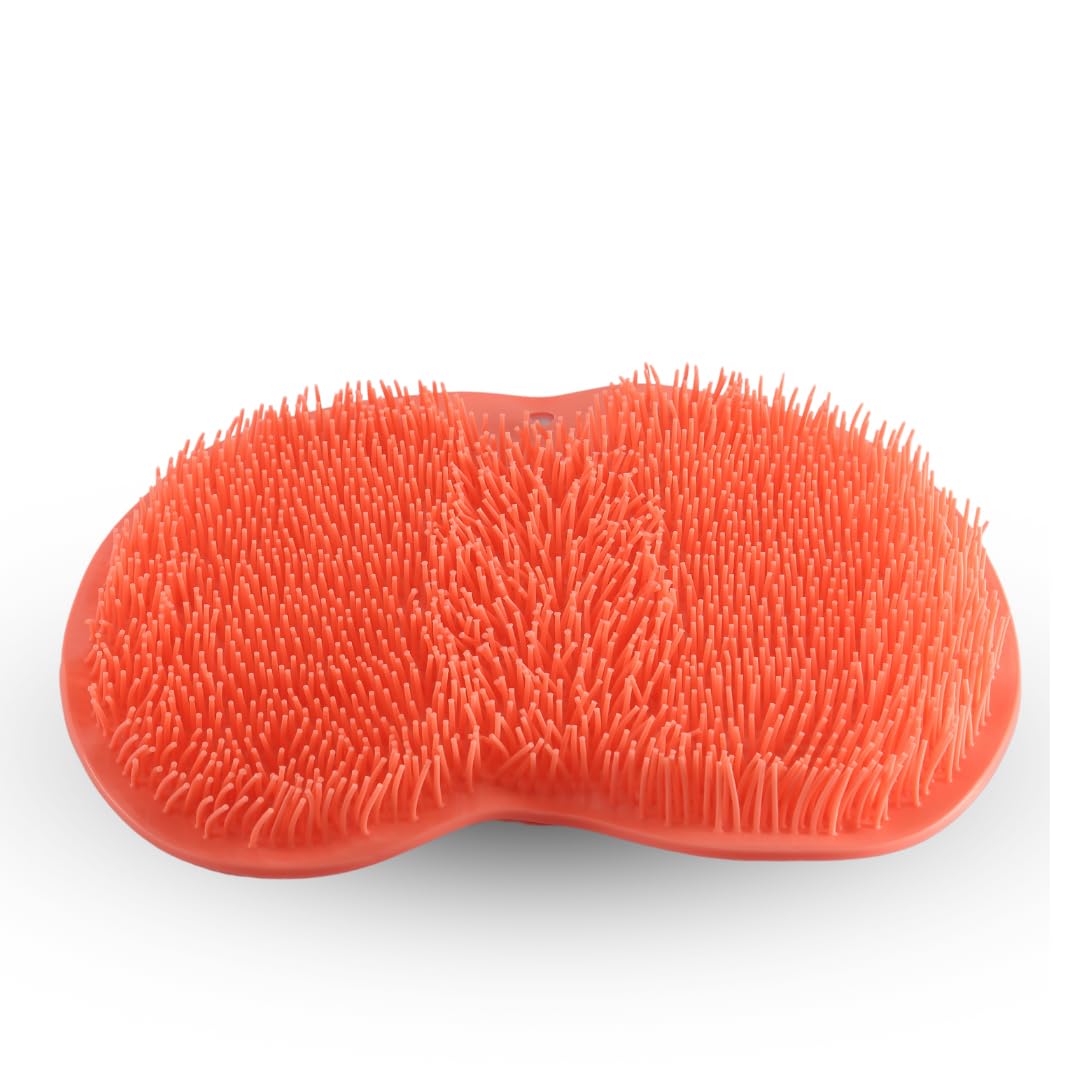 PRIME PICK Shower Foot & Back Scrubber, Silicone Bath Massage Cushion Brush with Suction Cups for Body Scrubber Improve Foot Circulation & Soothes Tired Feet (Pack of 2, Orange)