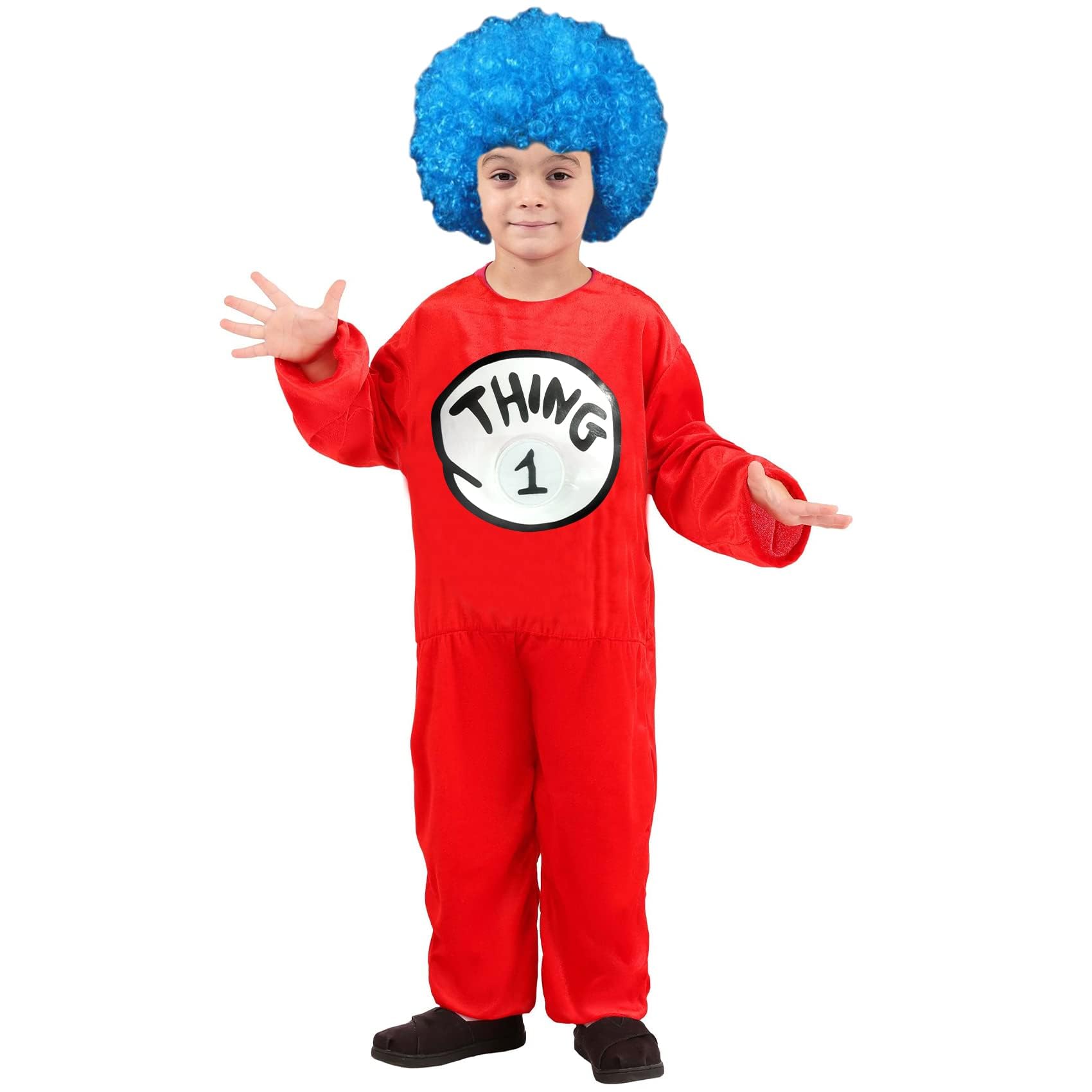 RMMD Thing 1 and Thing 2 Costume World Book Day Costumes for Boys Girls Thing One and Thing Two Costume for Kids with Blue Wig Thing Jumpsuit 1 and 2 Badges