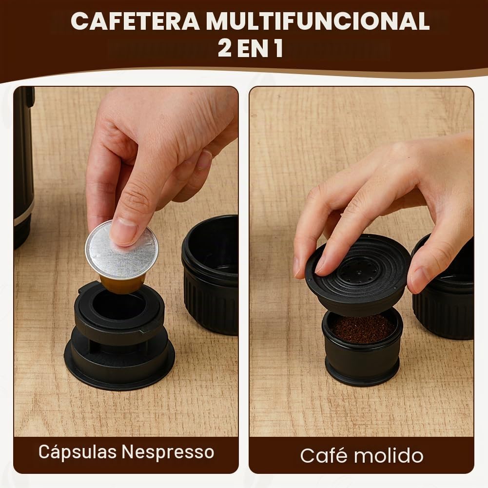 HOTUT Máquina de espresso portátil, 19 bares de presión Máquina de espresso portátil eléctrica con autocalentamiento, 12 V máquina de espresso de viaje pequeña para camping y coche, USB-C recargable