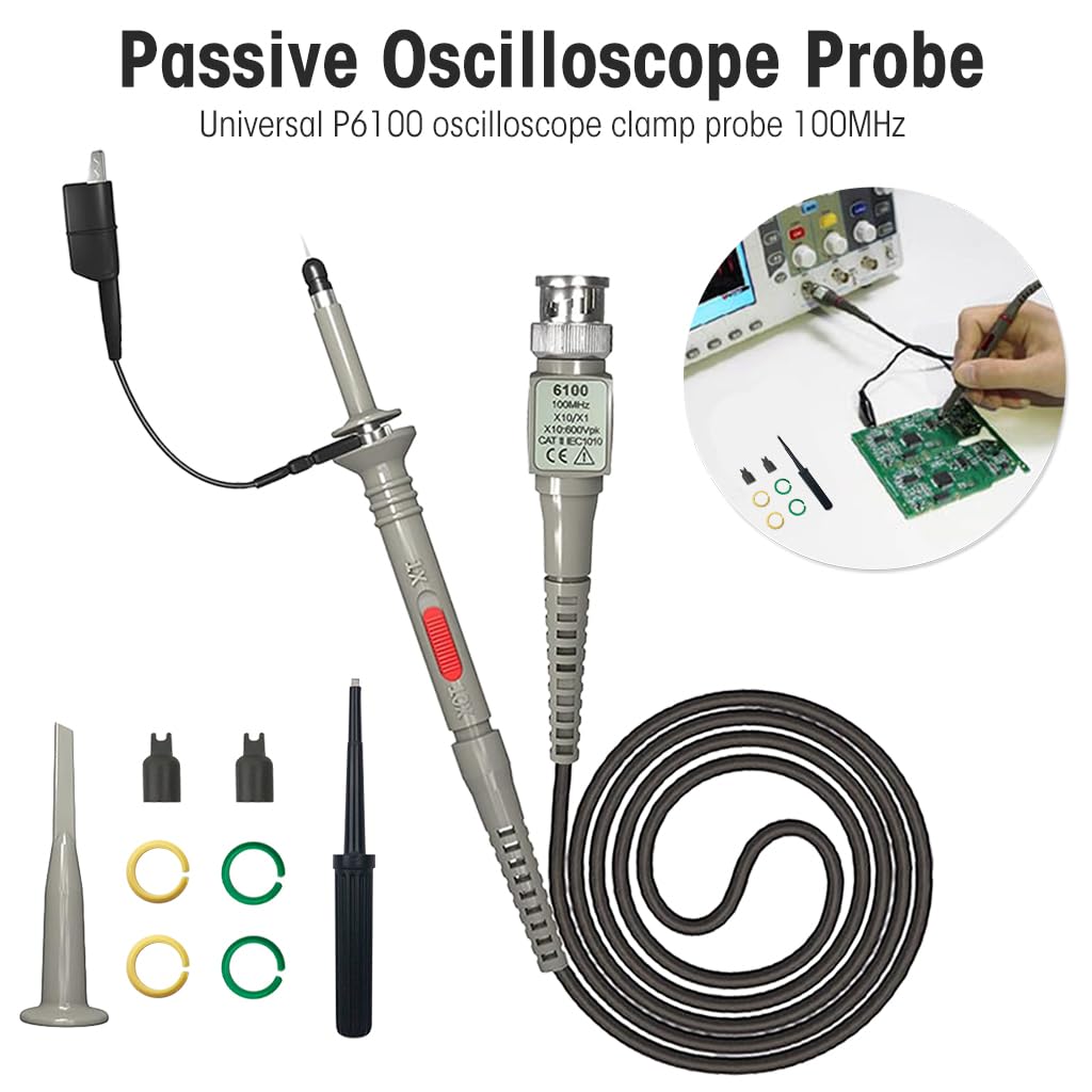 Serplex® P6100 Oscilloscope Clip-On Probe Oscilloscope Kit 100 MHz 600V DC High Sensitivity Oscilloscope Clip-On Probe w/Accessory Kit 1X 10X, DSO-TC2/DSO-TC3 Compatible (2 Pack) - Image 7 thumbnail