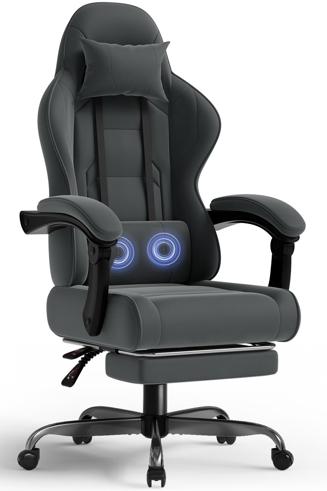 TRIUMPHKEY Silla Gaming de Tela, Silla Oficina Ergonómica con reposacabezas, Sillas de Gaming con cojín Lumbar de Masaje, Cadeira Gamer con Ruedas, reposapies, Altura Ajustable, Gris Claro