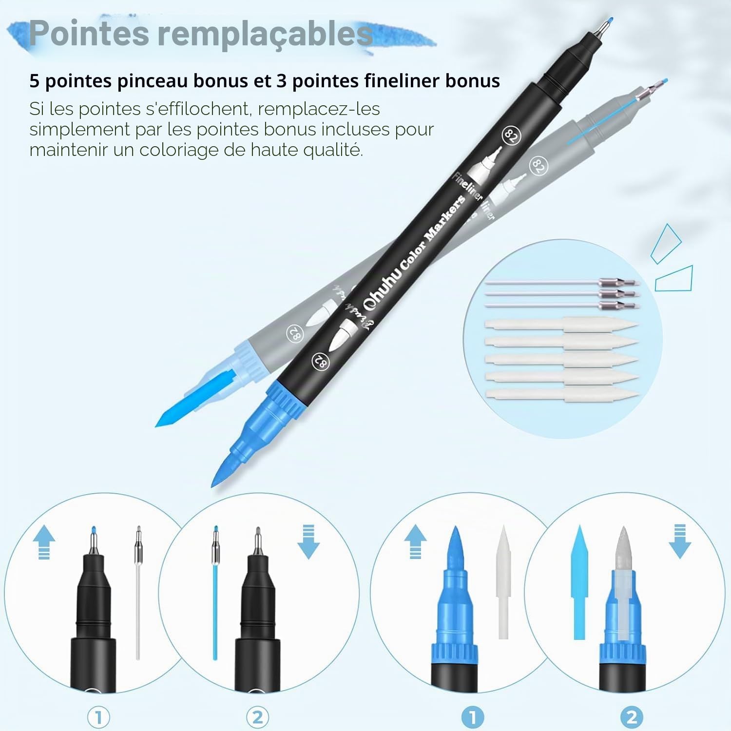 Ohuhu 160 Couleur Feutres Coloriage Adulte Enfants, Feutre Double Pointe Aquarelle Stylos Pointe Fine Pour Dessin, Manga, Doodling, Scrapbooking, Série Maui – Sac de Transport