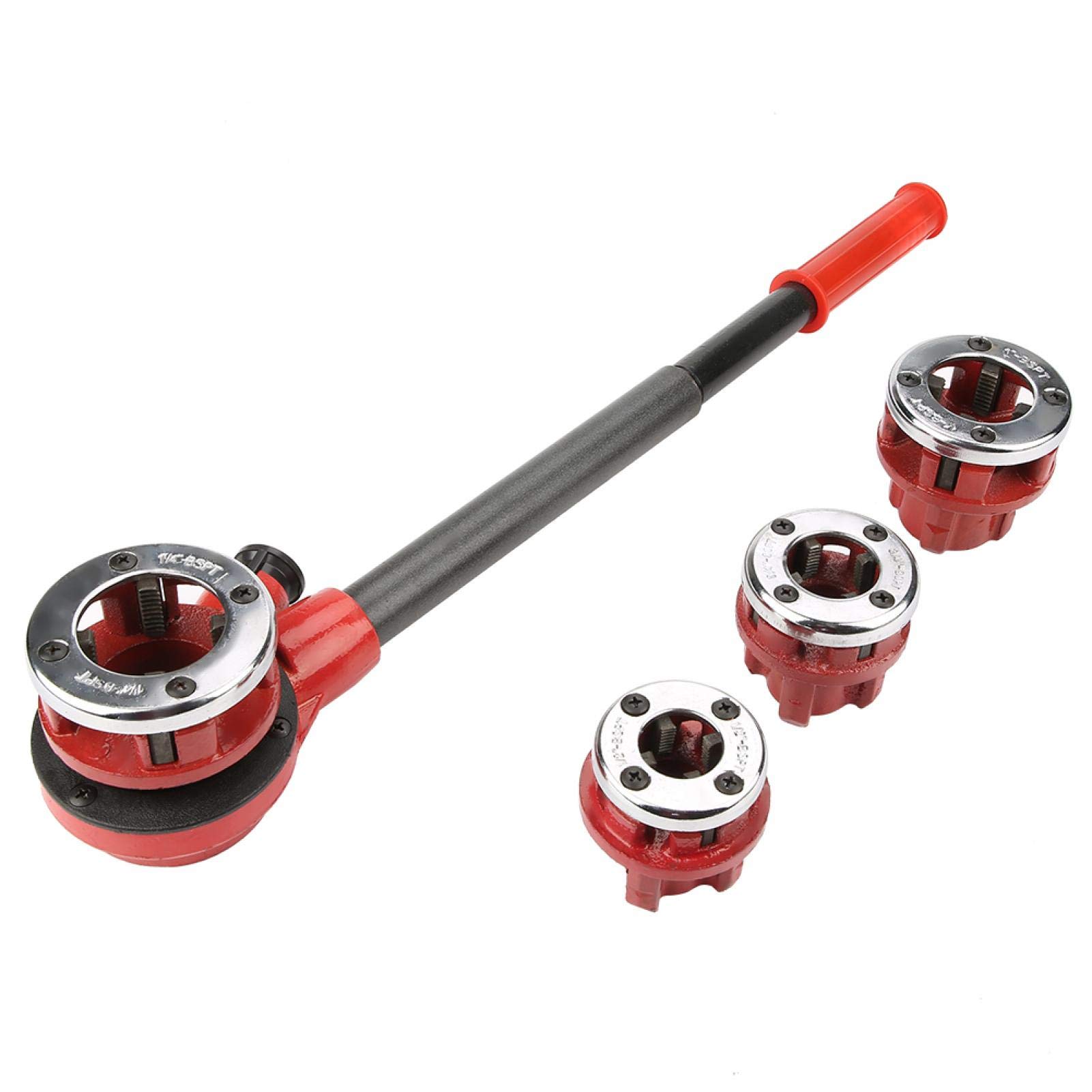 Juego de machos y terrajas, kit manual de roscado de tuberías para fontanería de 1/2", 3/4", 1" y 1-1/4", herramienta de roscado manual, juego de corte y conformado con estuche de transporte (62B, c