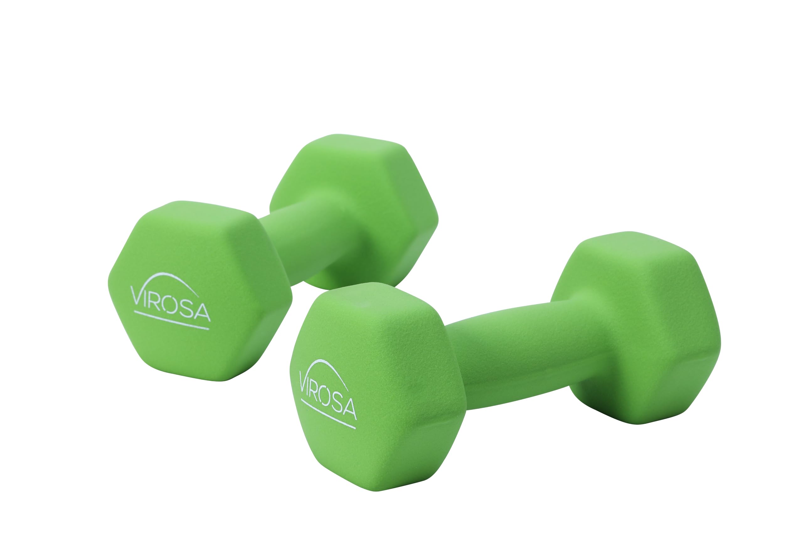 VIROSA 4kg Dumbbell Pair – Green Neoprene Coated Hex Hand Weights, Non-Slip Grip Anti-Roll Strength Training Set for Home Gym Fitness Workouts