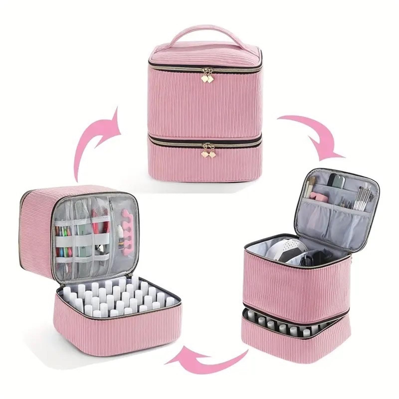 Organizator Torba Do Przechowywania Lakieru Paznokci, Mieszcząca 30 Butelek, Dwuwarstwowa Lakier Paznokci(Pink)