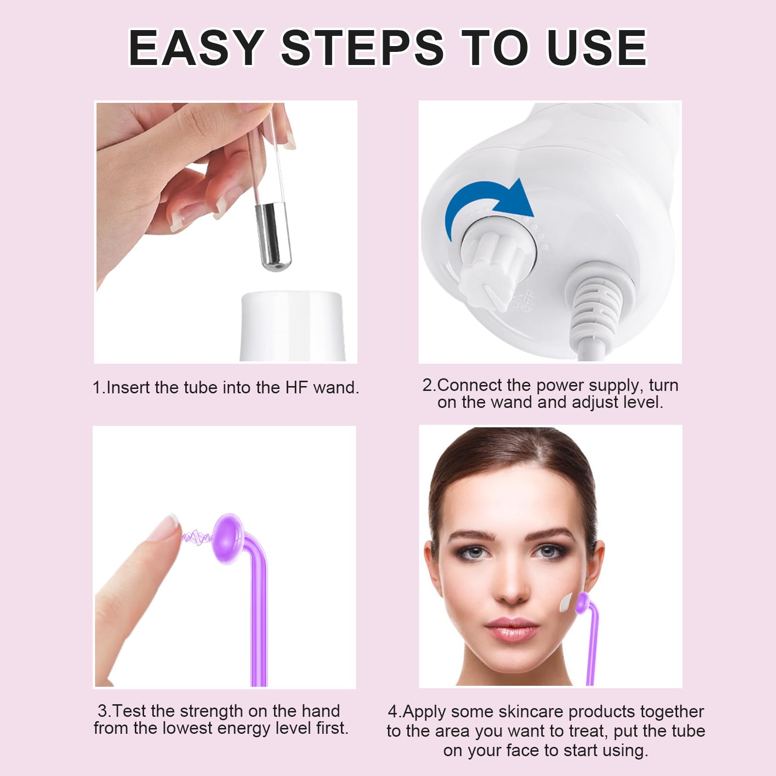 Yofuly High F-requency Face Wand with 4 Violet Beauty Stabs, Portable High F-requency Facial Machine, Professional Skin Tightening Machine for Facial Beauty, Face Device for Skin Care Home Salon Use