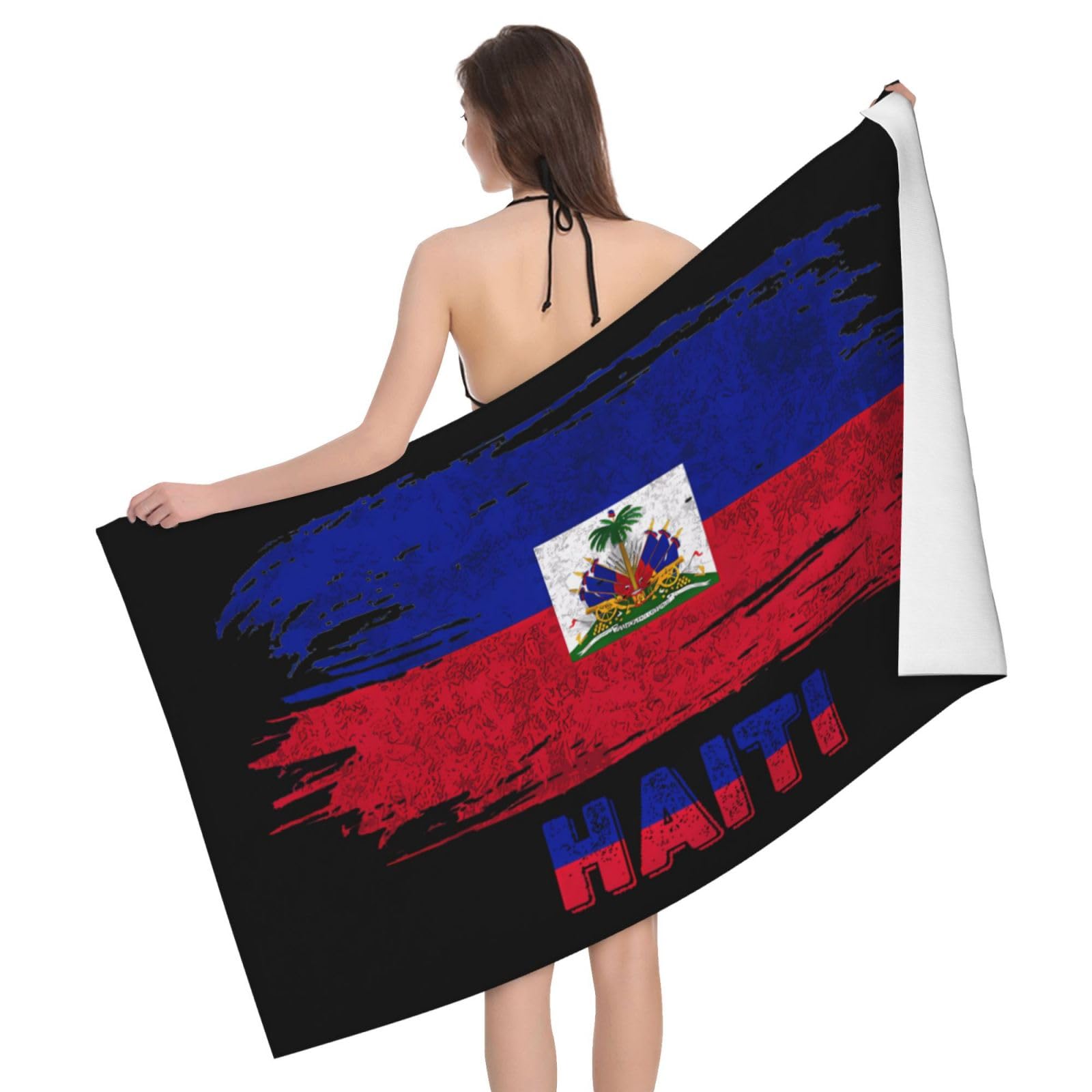 HLBSDM Microfiber Haiti Flag Beach Towel Quick Dry Soft Sand Free Beach Towels for Pool Swim Beach Lightweight Thin Towels