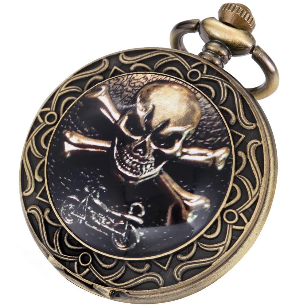 TiongUnique Ceramic Surface Design Pocket Watch with Chain Skull Arabic Numerals Pocket Watches Birthday Gifts Fathers Day