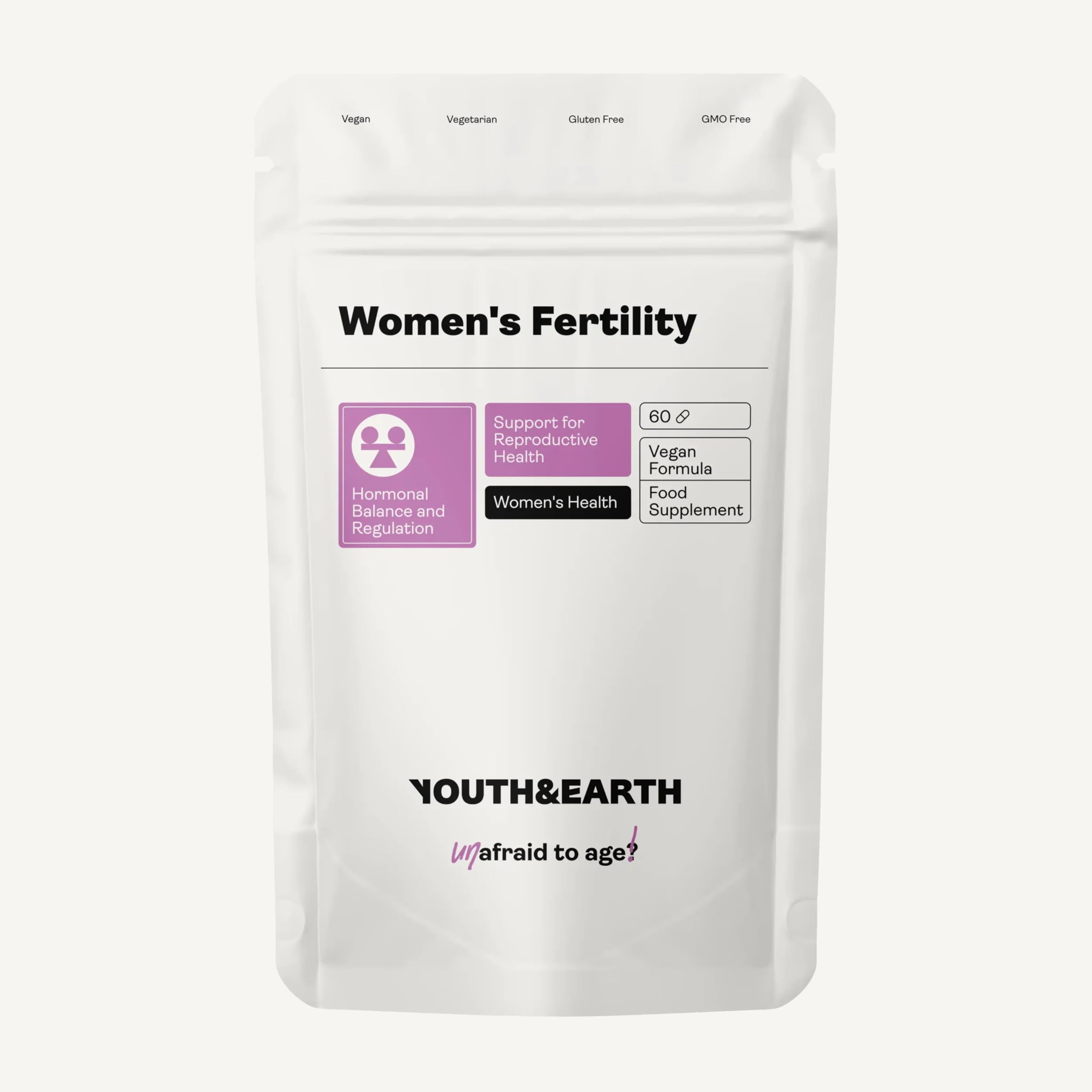 Youth & Earth Fertility Supplements for Women - Pure Vegan Supplement to Support Reproductive Health - Enhance Natural Hormone Balance for Women - 60 Capsules