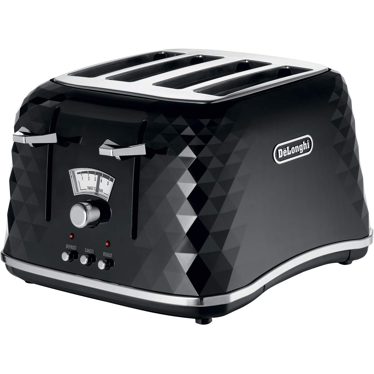 De'Longhi Brilliante Tostadora de 4 ranuras, recalentamiento, descongelación y 6 ajustes de bronceado, bandeja de migas extraíble, CTJ4003W, color blanco tostadora negro negro