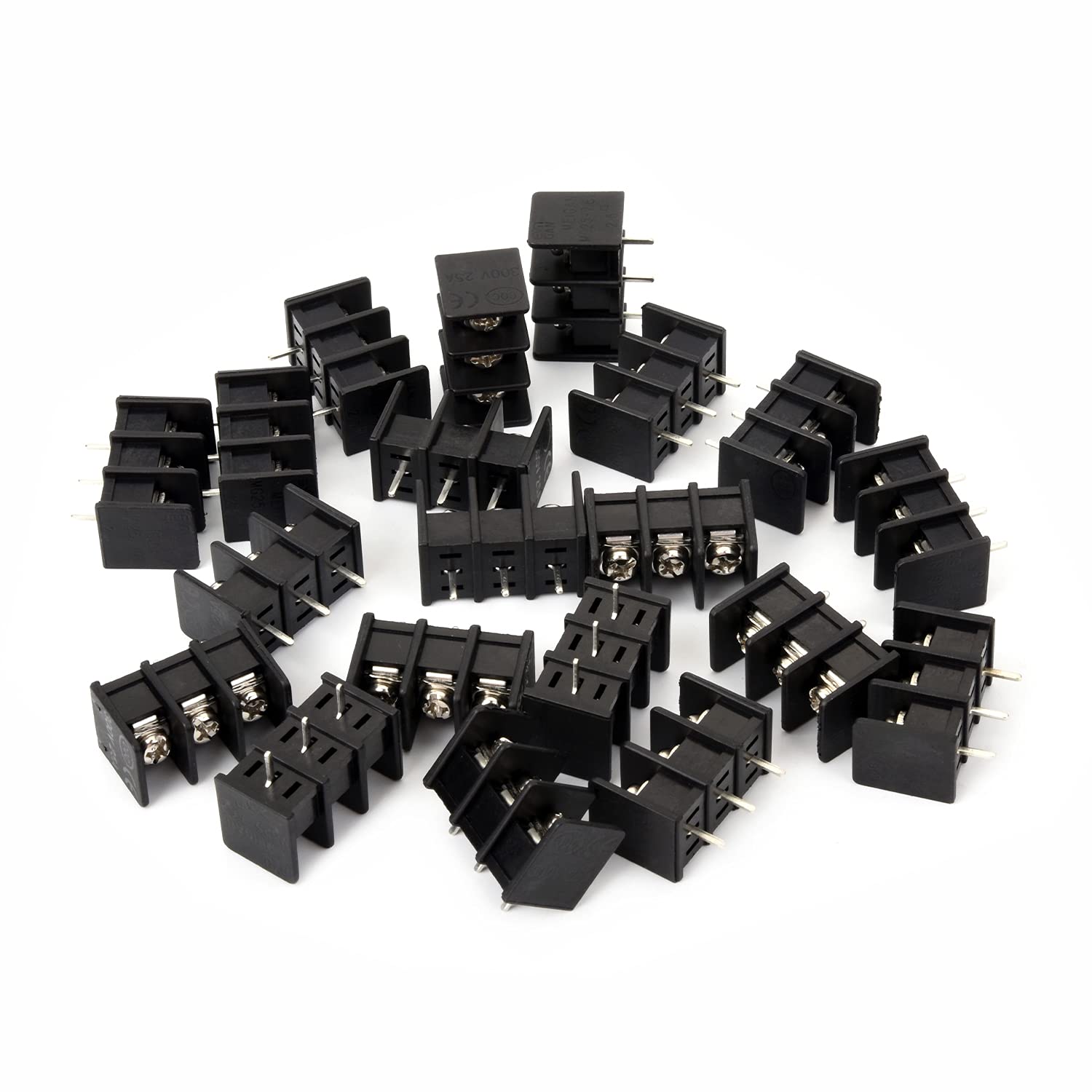 Fielect 20Pcs 7.62mm Pitch 3P PCB Screw Terminal Block Connector Black 300V 25A Pluggable Teminal Blocks Connector