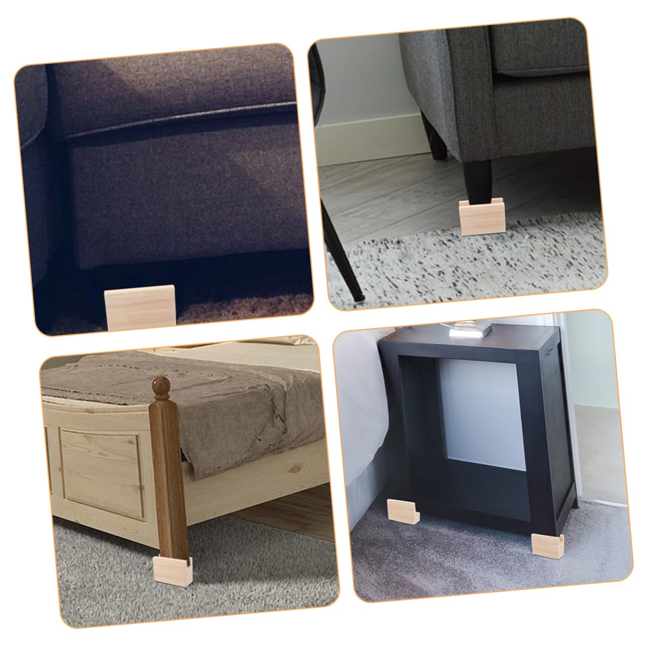NULYLU 2pcs Wooden Furniture Risers Bed Raising Blocks for Sofa Couch Chair and Table Lightweight Pads for Height Extension and Floor Wide