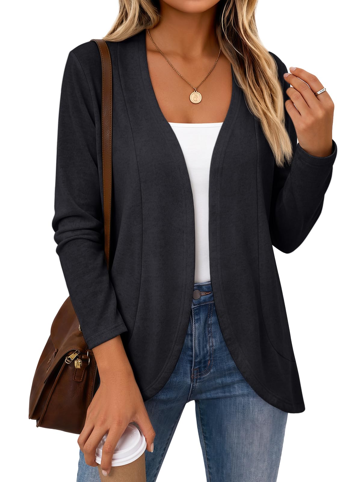 LILLUSORY Women's Lightweight Cardigan | Buttery Soft Long Open Front Knit Heathered Casual Layer for Fall, Spring & Office