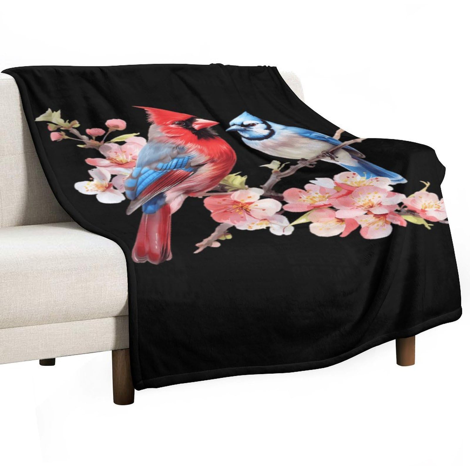 Cgsbngha Style Cardinal And Blue Jay Bird Flannel Fleece Blanket Lightweight Soft Throw Blankets For Sofa Couch Bed Chair