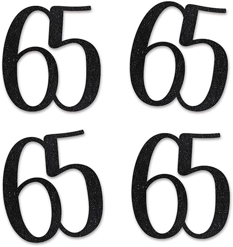 65 números recortados con purpurina negra, decoración de aniversario para fiesta de cumpleaños número 65, artículos esenciales para bricolaje