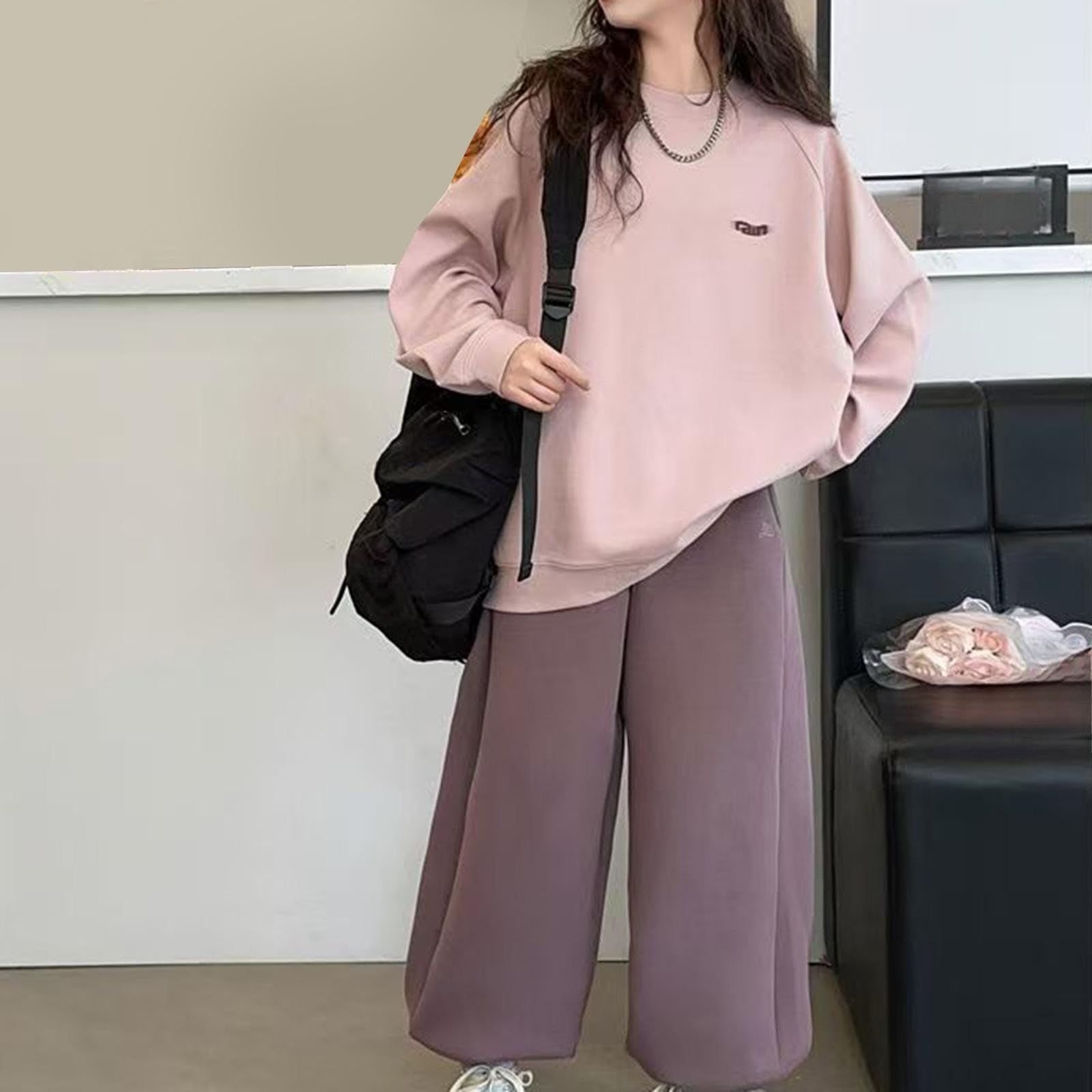 Set tuta da ragazza pullover gamba larga pantaloni rosa, 11-12 anni | Girocollo Felpe Pantaloni della tuta 2 Pezzi Abiti Elegante Confortevole Scuola Sport Tuta Bambini Casual Abbigliamento Set