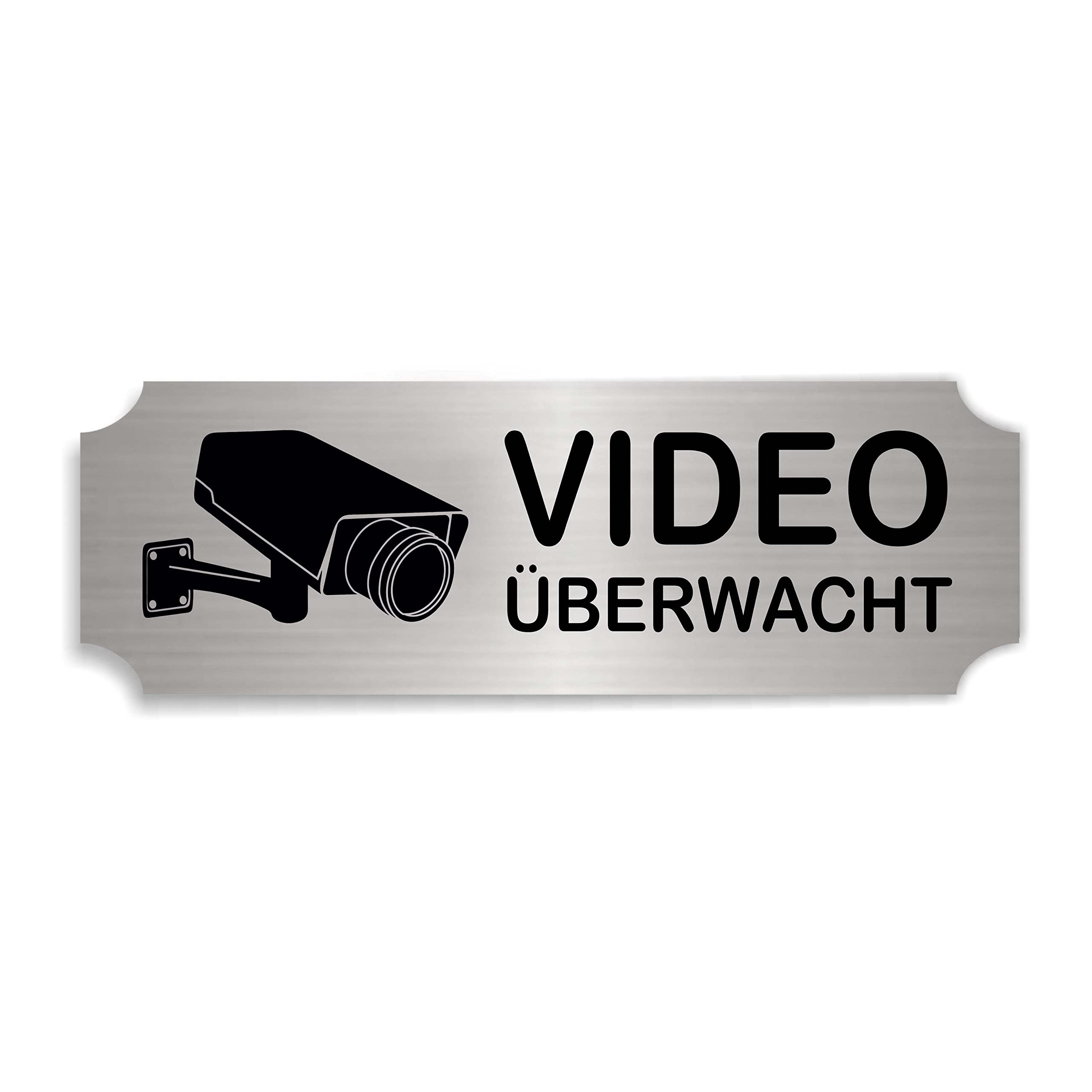 Videoüberwachung Warnschild Selbstklebend, Aluminium-Look 15x5 Cm - Hinweisschild Für Kameraüberwachung Innen/außen