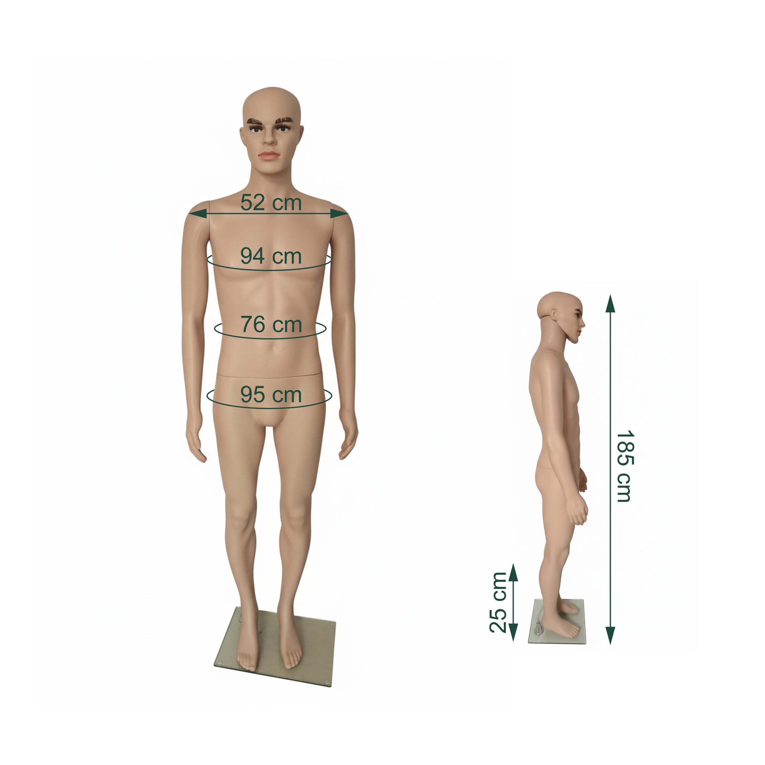 Manichino da vetrina Relaxdays, Maschile, 185 cm, Testa e Braccia mobili, Base in Vetro, Beige