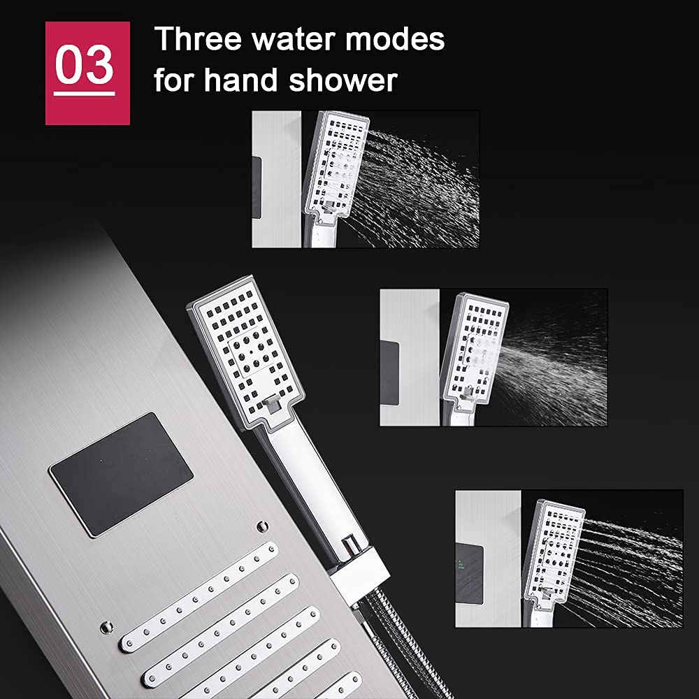 LED Colonna Doccia Idromassaggio Pannello Doccia Set in 304 Acciaio Inox con Miscelatore da Massaggi, Soffione Fisso, Doccetta e Bocca Vasca 5 Funzioni per Bagno