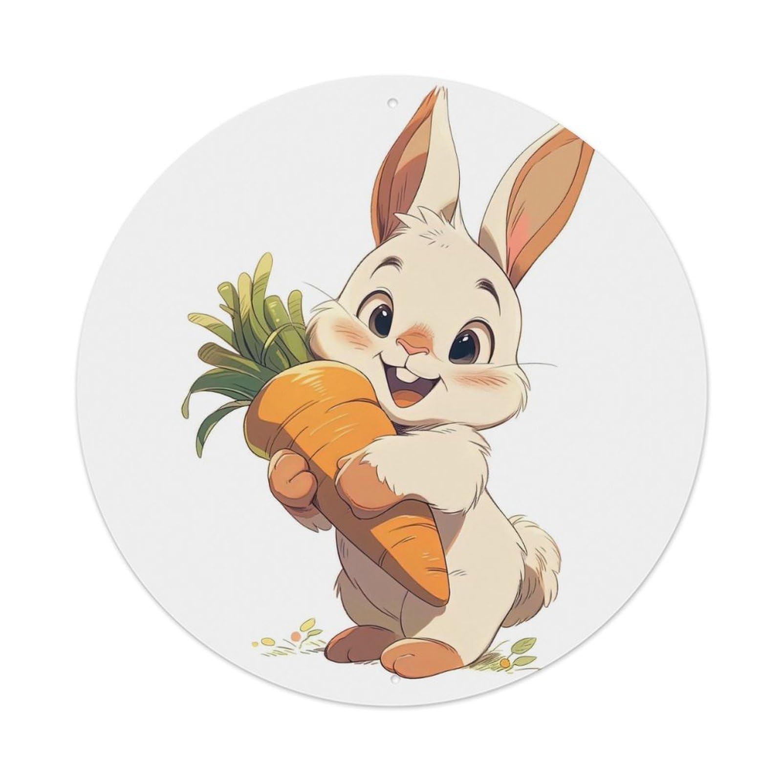 Animals Artwork Cute Rabbit Holding Carrot Vintage Metal Tin Sign Plaque Wall Decor for Cafe, Club Bar, Office, Garden Metal Poster 8x8Inch