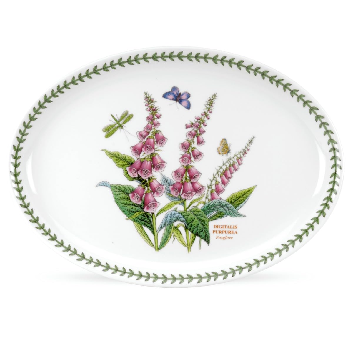 Portmeirion Botanic Garden 13-inch Oval Platter, Foxglove Motif - Durable Fine Porcelain, Chip-Resistant Glaze - Dishwasher, Microwave, Freezer, Oven Safe - Elegant Farmhouse Floral Serveware