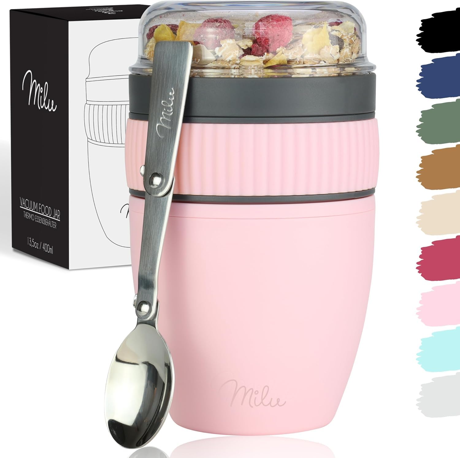 Milu Müslibecher to go 400ml & 200ml, auslaufsicher, mit Löffel