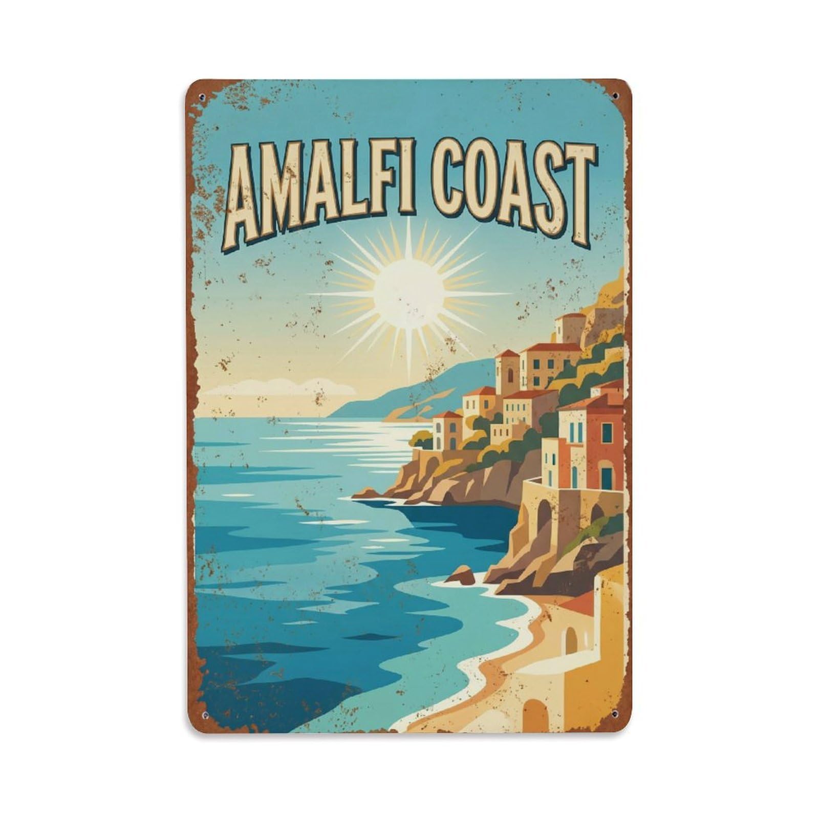 Vintage Travel Noon Italy Coastal Metal Tin Sign