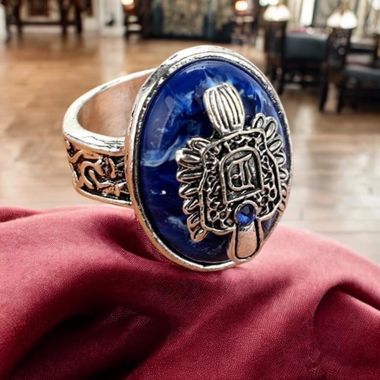 PRINCESS CUTENESS STORE Damon Salvatore Vampire Crest Daywalking Anti-Sunlight Blue Stone Ring