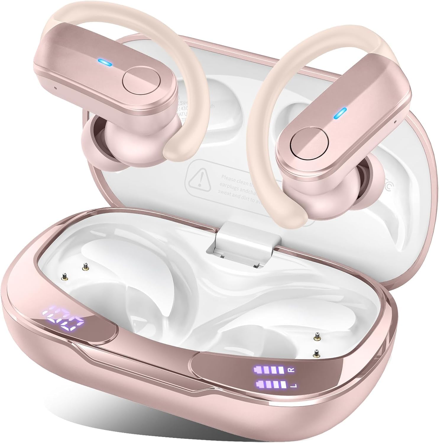 Ordtop Sport Wireless Earbuds with Earhooks, 70H Playtime, IPX8 Waterproof
