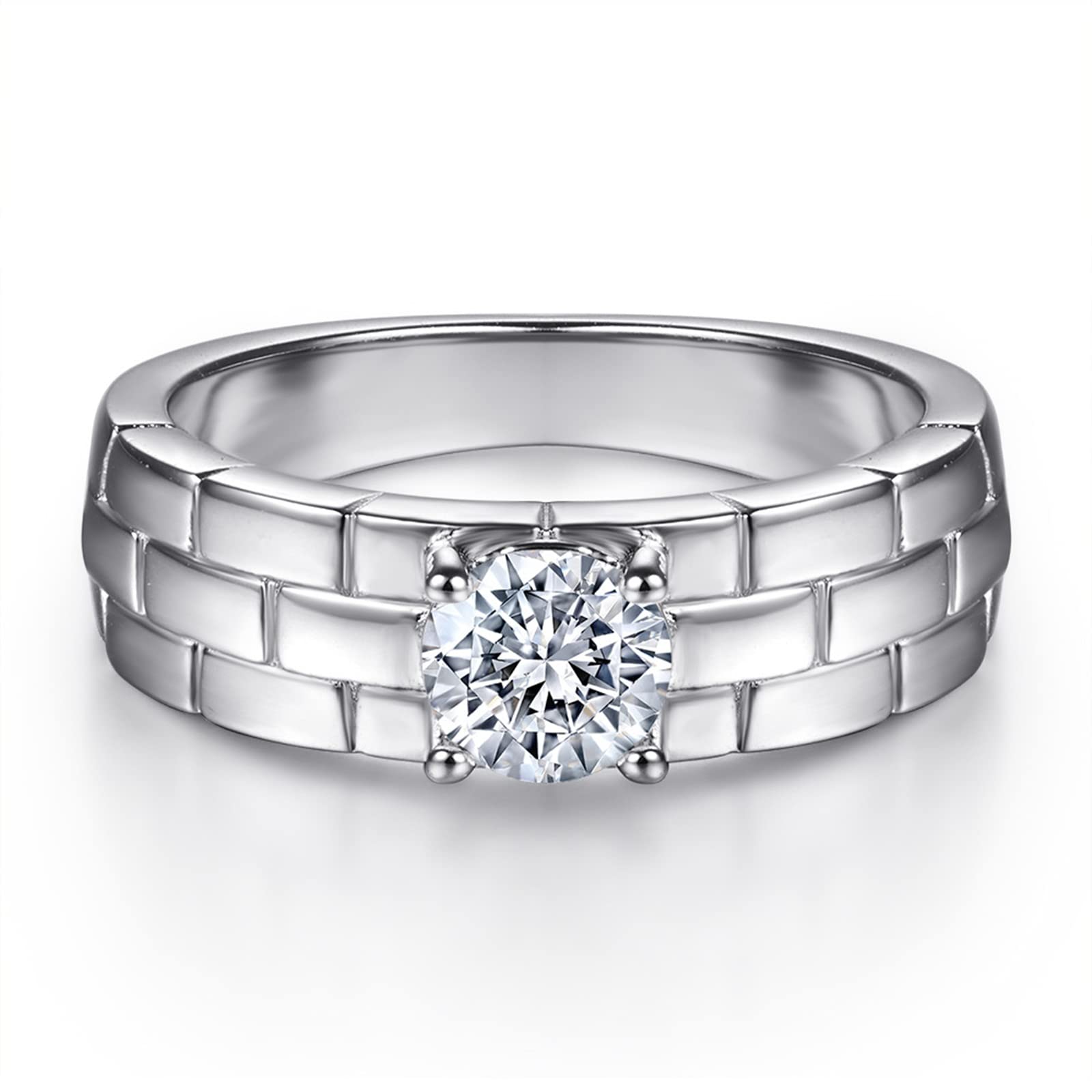 Bague solitaire en argent véritable massif au style architectural chic - 6