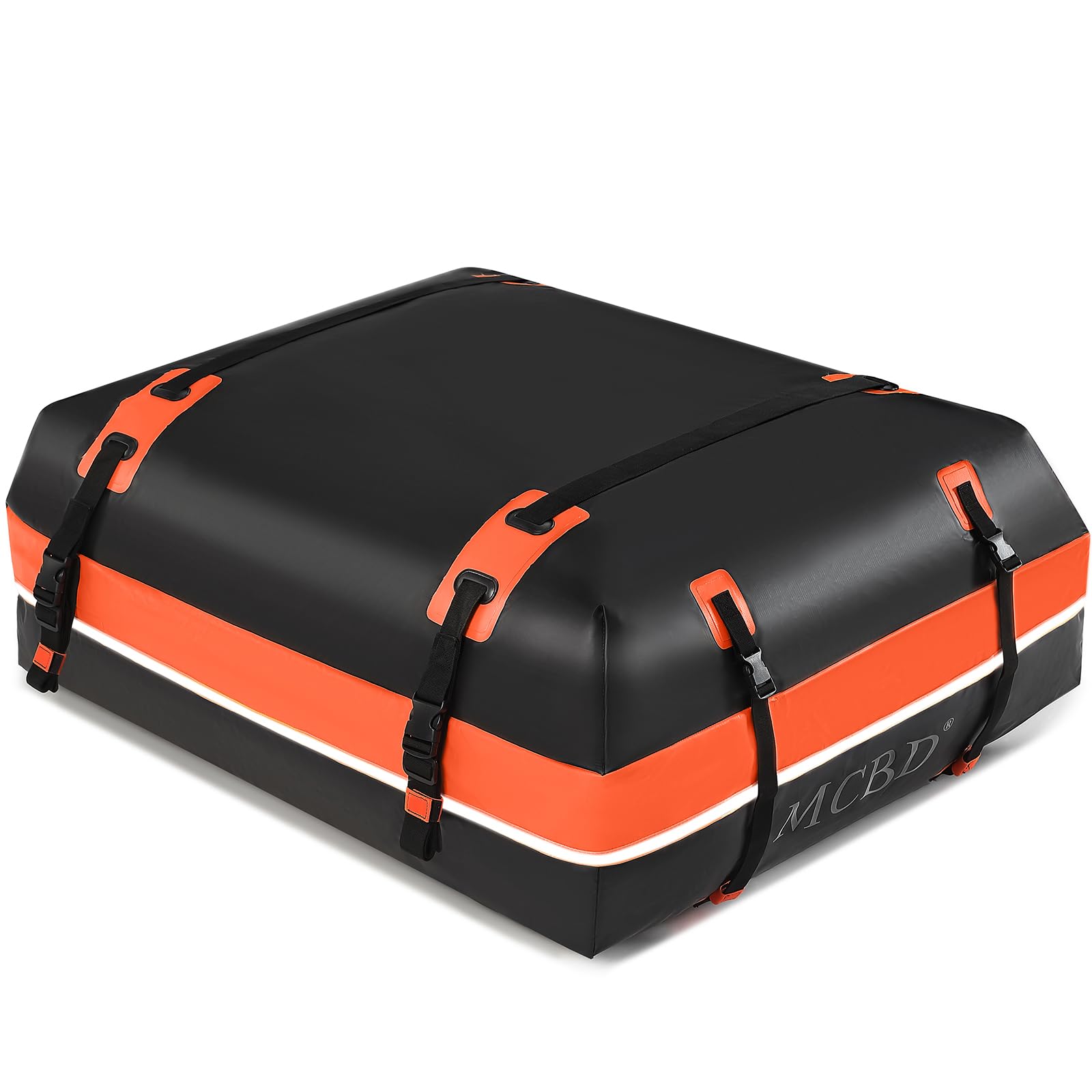 Rooftop Cargo Carrier Bag,15 Cubic Feet Soft-Shell Waterproof Car Roof Luggage Bag for All Vehicles SUV with/Without Rails,Includes 8 Reinforced Straps+4 Door Hooks,Storage Bag,Anti-Slip Mat,Orange