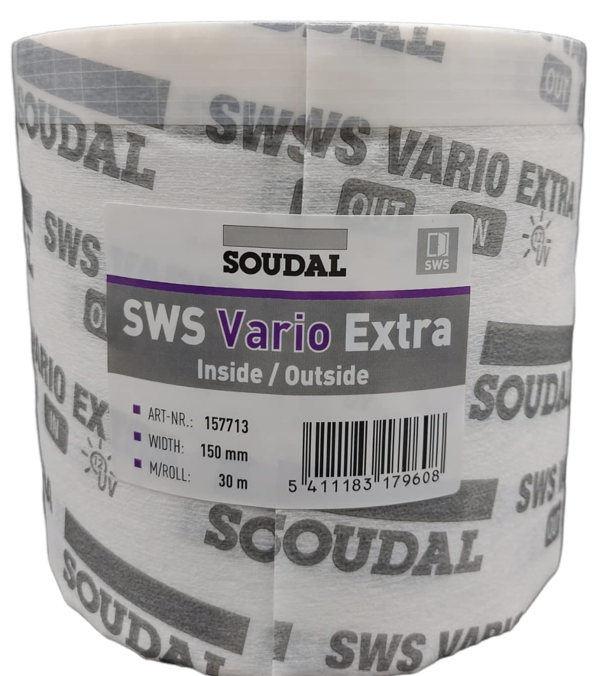 Soudal SWS Vario Fensterband Anschlussband Fensterdichtband Extra Vollflächig Selbstklebend Innen Aussen Luftdicht Schlagregendicht Breite 70-150mm 30m Rolle (150mm)