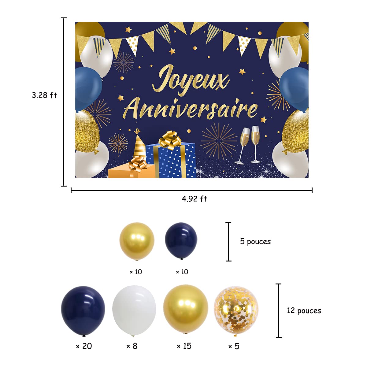 Bannière Joyeux Anniversaire 1,52x1m – Thème Dessin Animé Avec Anneau Doré, Décor Mural De Fête | Polyester, Avec Ruban