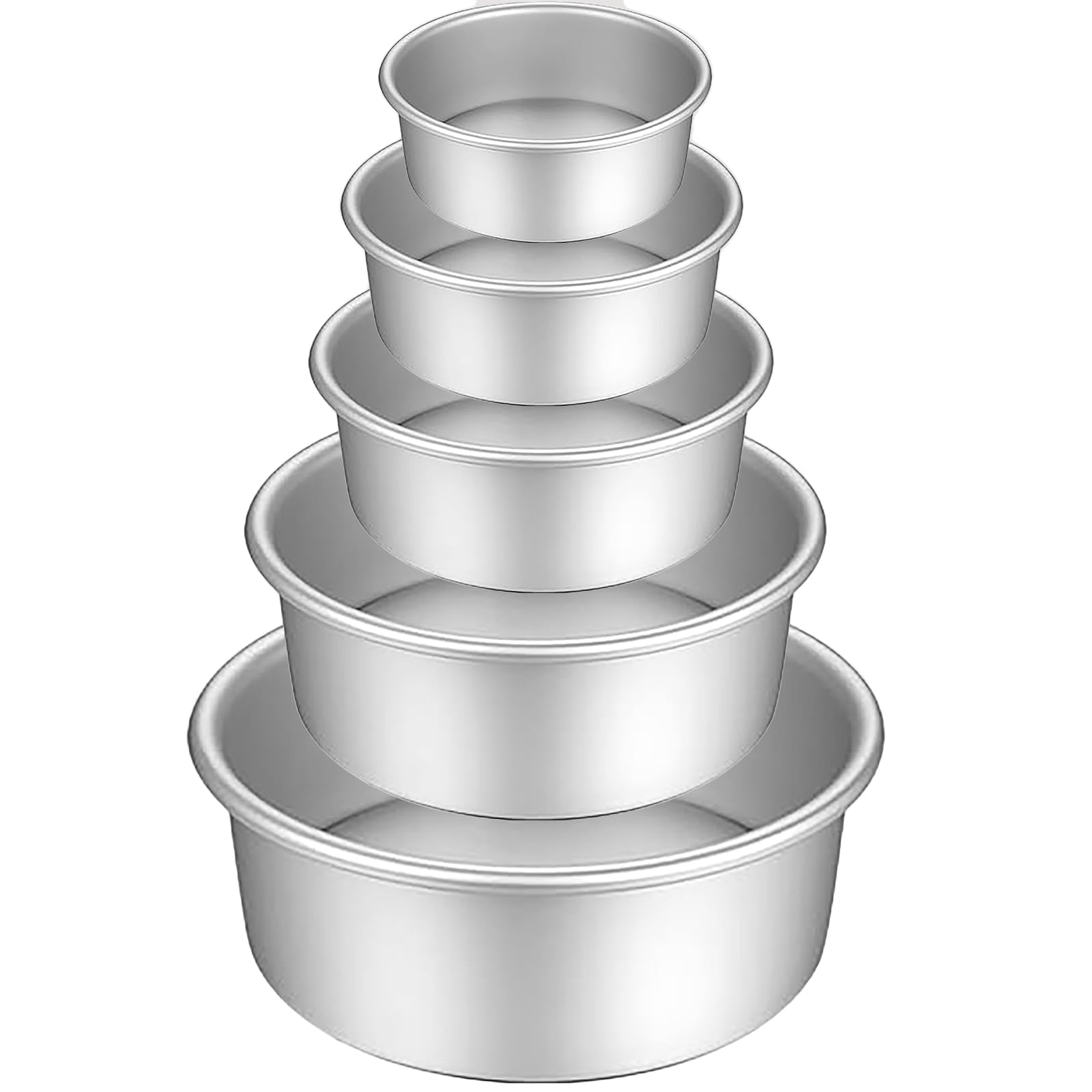 Lot de 5 moules à gâteaux ronds, moules à gâteaux profonds, aluminium anodisé, fond amovible, antiadhésif, pour les fêtes d'anniversaire, gâteaux à plusieurs étages, 5 tailles(5"/6"/7"/8"/9")