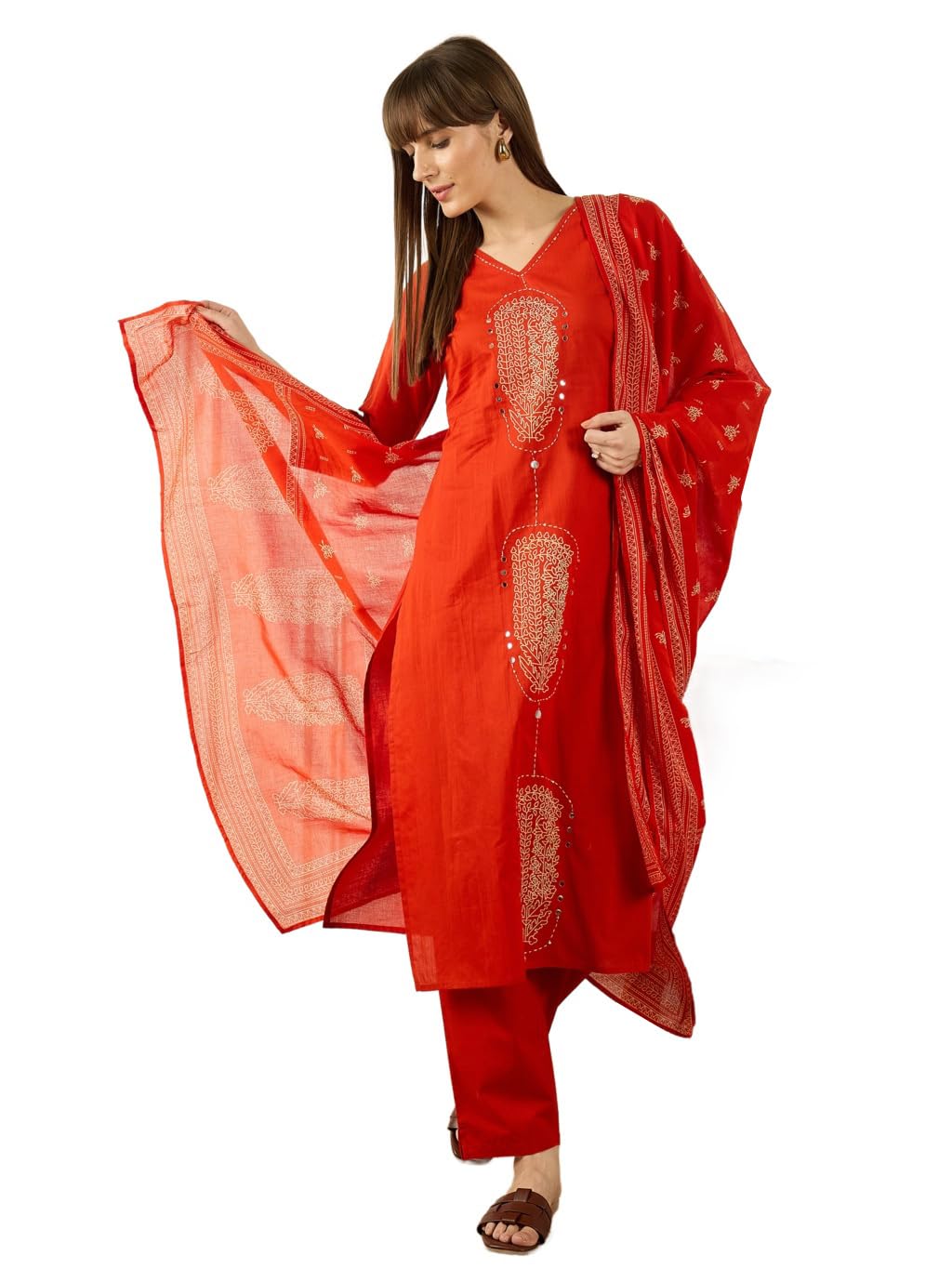 indo era Women's Pure Cotton Abstract Printed Straight Kurta & Pant with Dupatta Set (IESTR10999)-picture-40