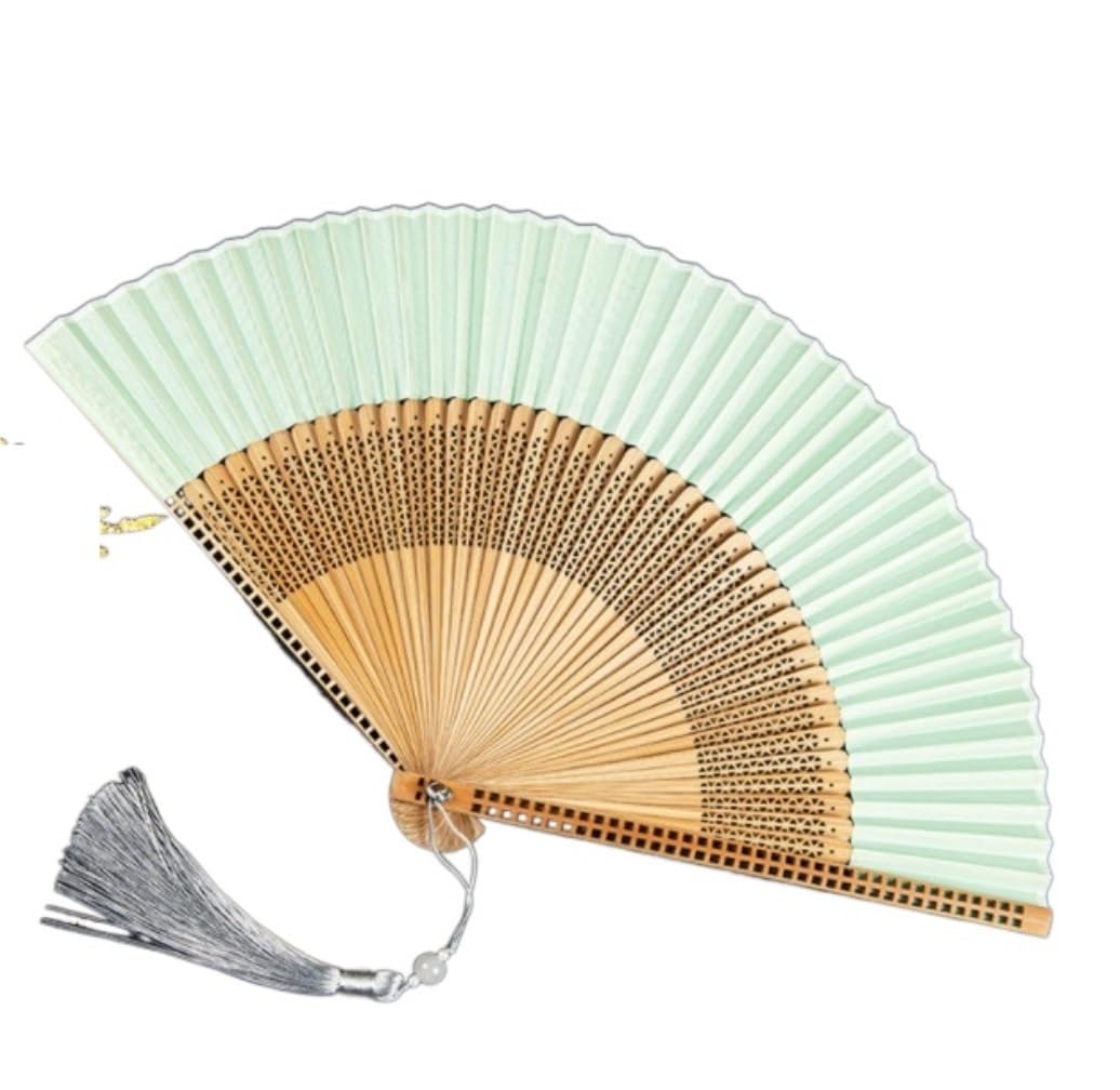 Folding Fan Handheld Hollow-carved Design Hand Fan Chinese Handheld Cheongsam Accessories Folding With Tassels Summer Travel(C)
